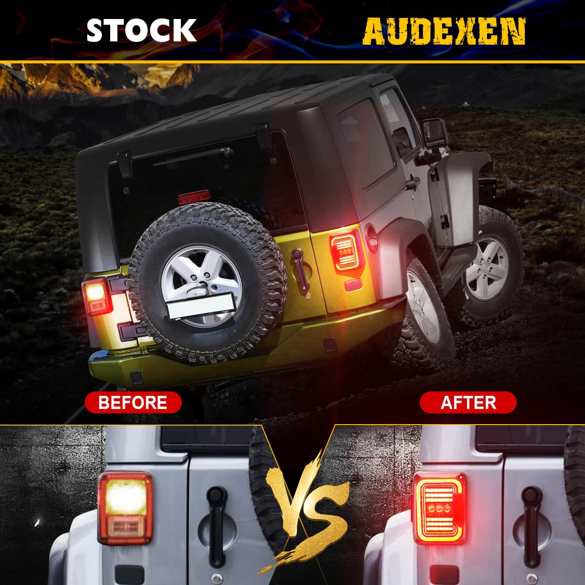 AUDEXEN LED Tail Lights Compatible with Jeep Wrangler JK JKU 2007-2018, Unique C Shaped Design Smoked Lens, 20W Reverse Lights,