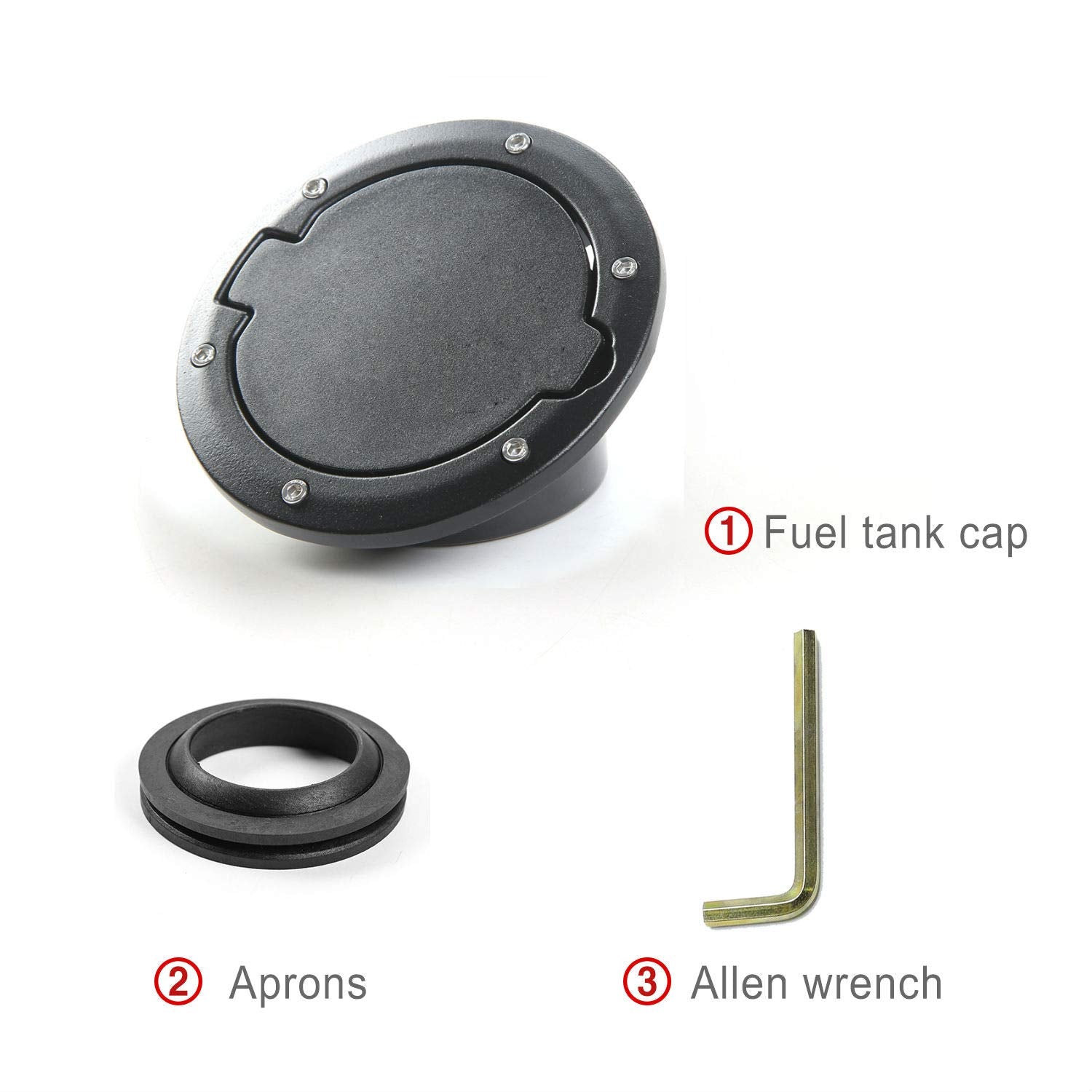 JeCar Aluminum Gas Cap Fuel Filler Door Cover for Jeep Wrangler 2007-2018 JK & Unlimited Accessories (Black)