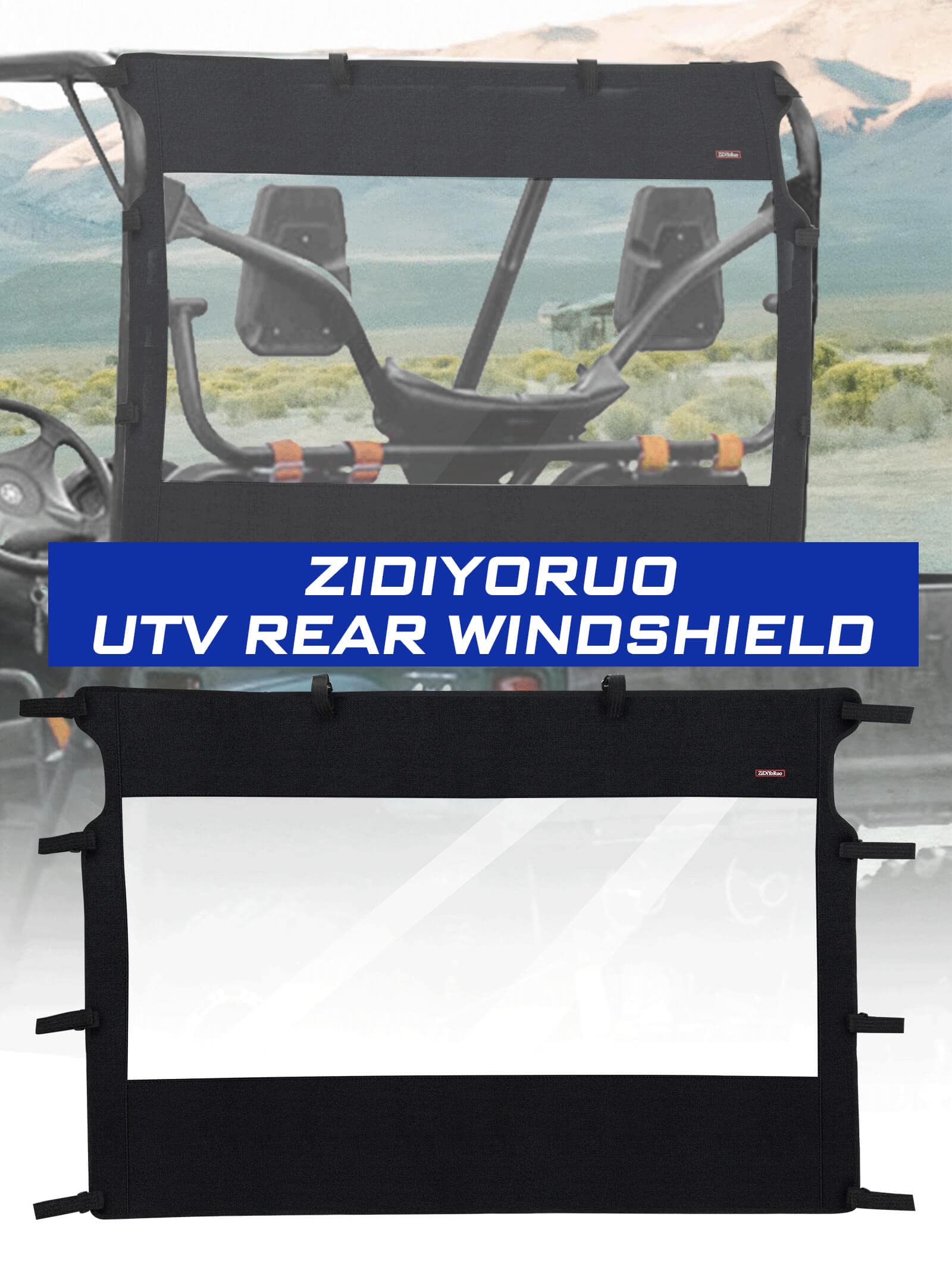 Zidiyoruo Soft Rear Windshield For Yamaha Rhino & Massimo Utvs - Pvc Windscreen With Excellent Visibility, Waterproof & Tough Against Punctures, Tears & Abrasion.
