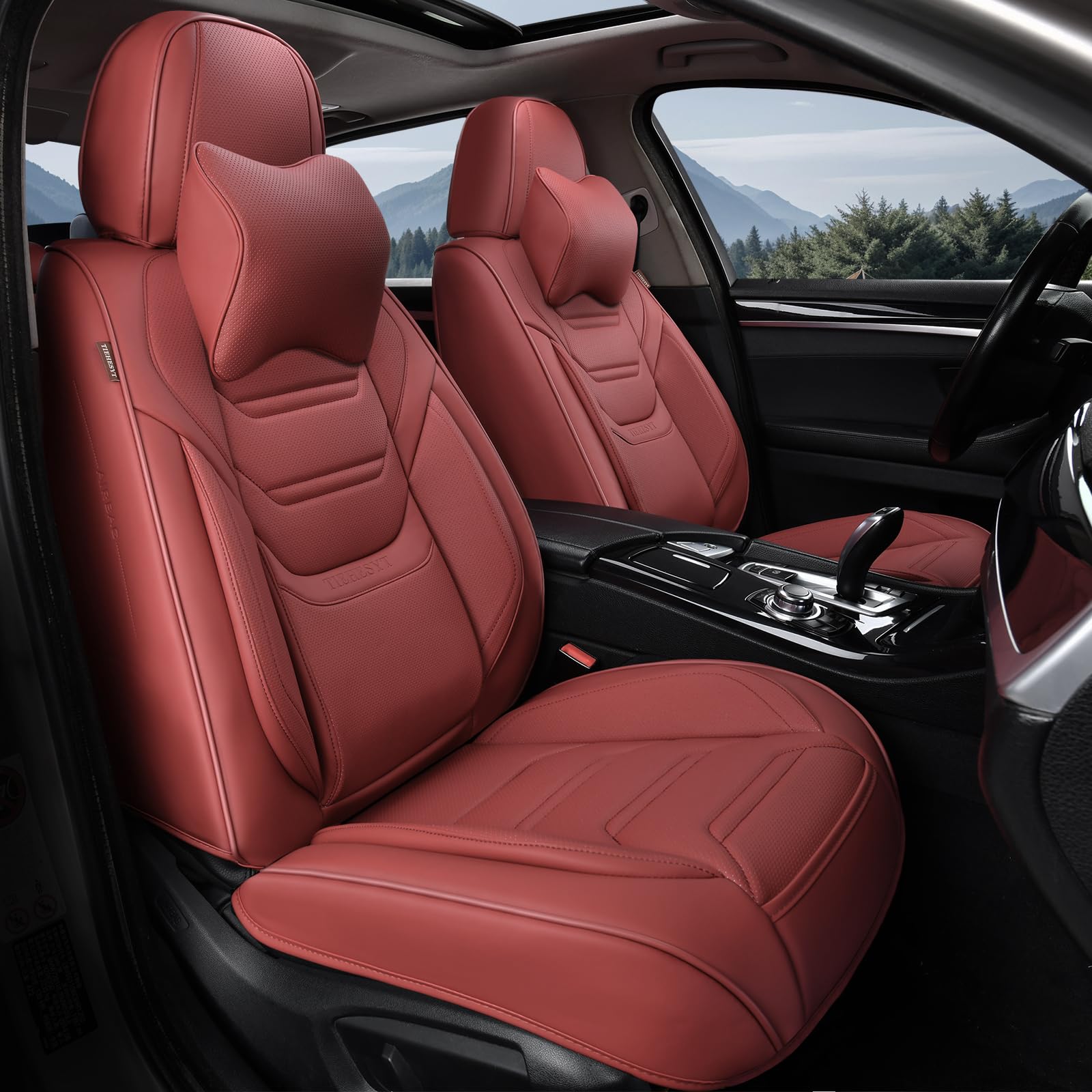 Tiehesyt Martha Red Car Seat Covers Front Pair, Breathable Leather Automotive Front Seat Covers For Comfortable Driving, Univers