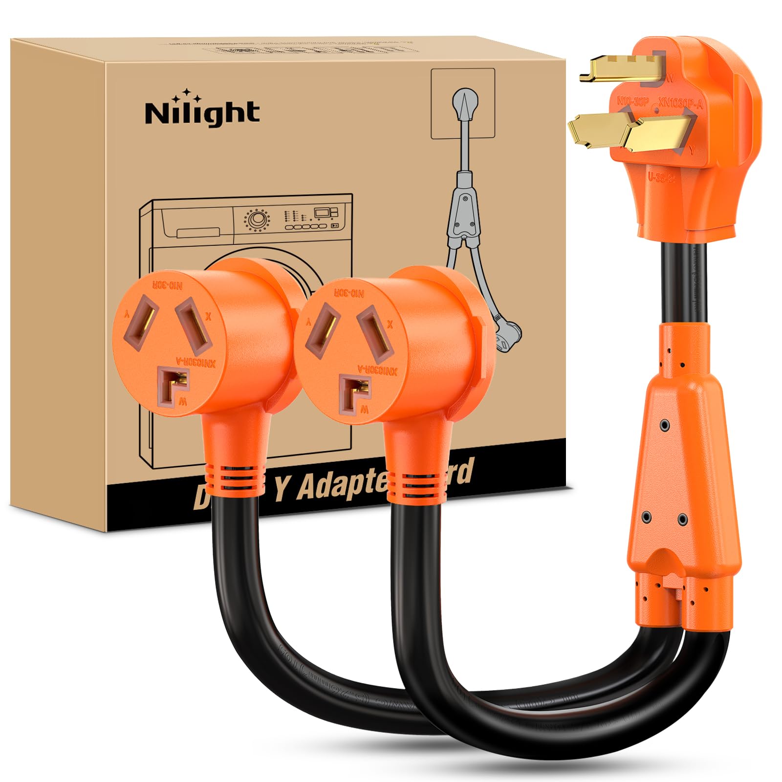 Nilight Ev Dryer Y Splitter Adapter Cord 30 Amp Male Plug To Two 30Amp Female Receptacle 3 Prong 125V/250V 7500 Watt Pure Copper