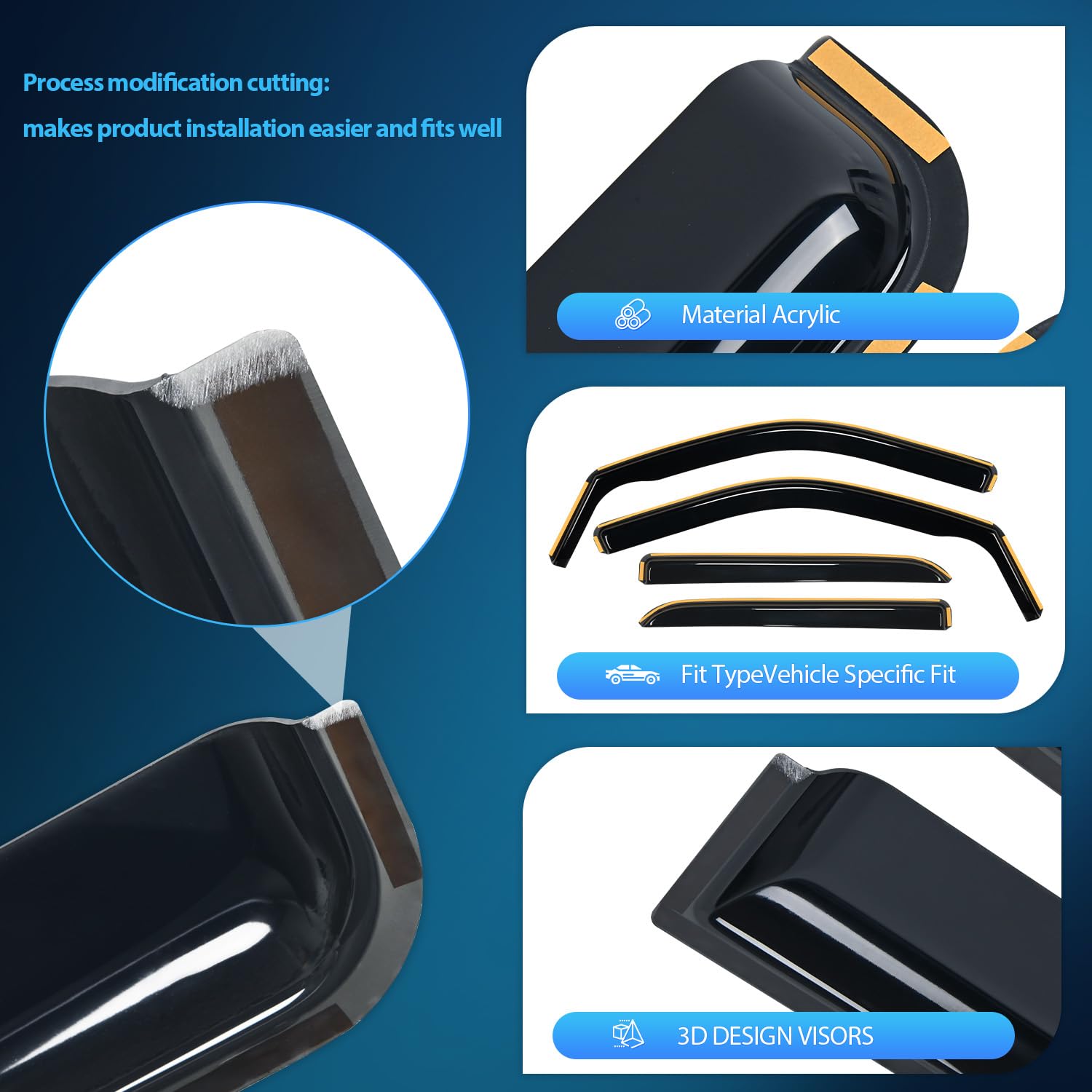 Nilight In Channel Rain Guards For Ram 1500 2009 2010 2011 2012 2013 2014 2015 2016 2017 2018 Crew Cab, 2019-2023 Ram 1500 Class