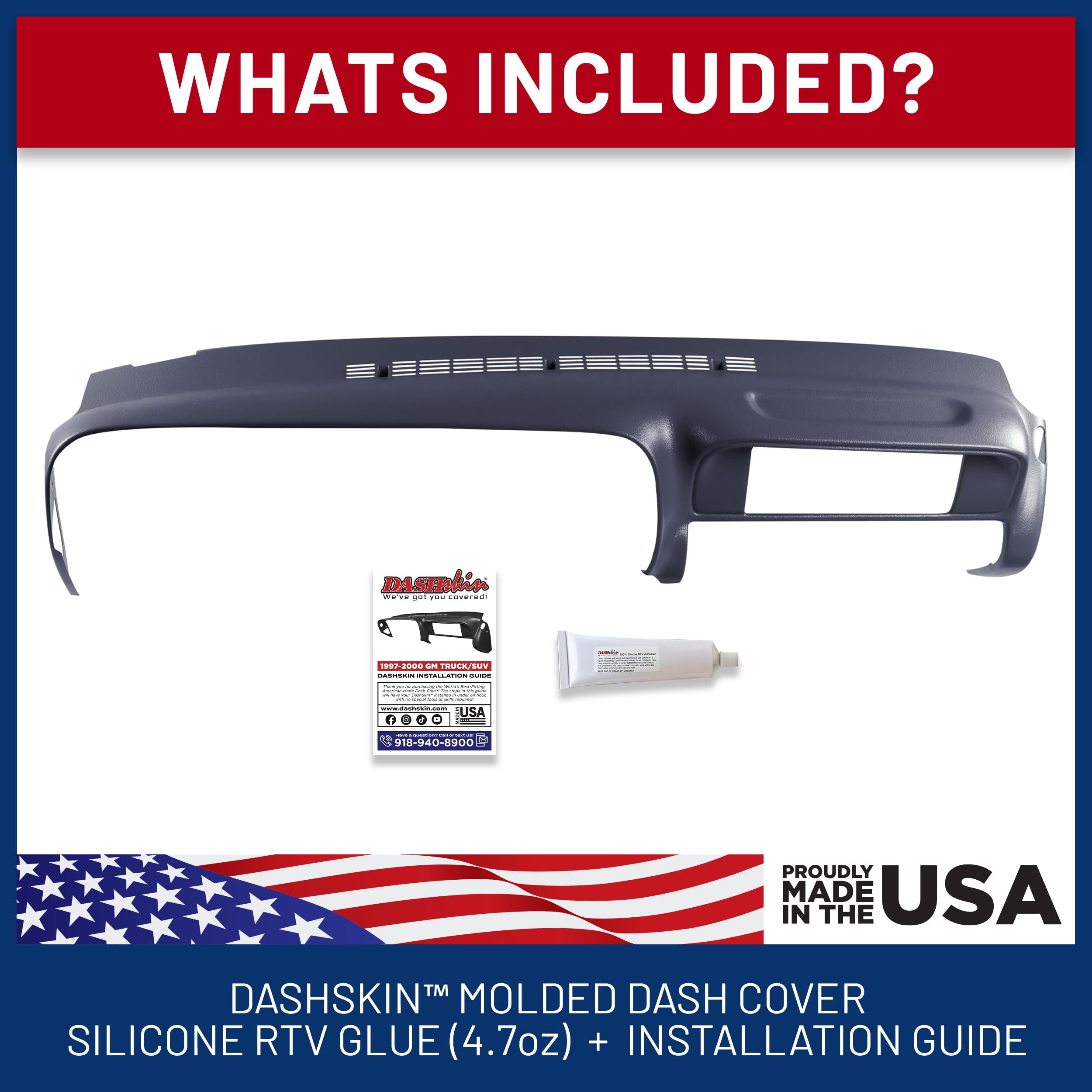 Dashskin Molded Plastic Dash Cover Compatible With 1997-2000 C1500 K1500 Tahoe Suburban Yukon & 1997-2000 Escalade In Navy Blue