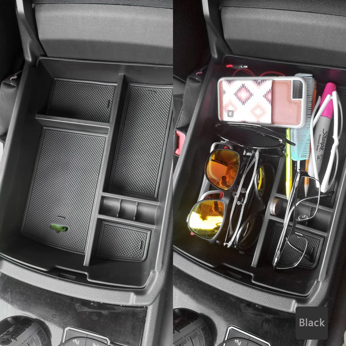 Edbetos Center Console Organizer Tray Compatible With Atlas Accessories 2018 2019 2020 2021 2022 2023 Secondary Armrest Storage Glove Box Divider Abs Black Materials (Black Trim)