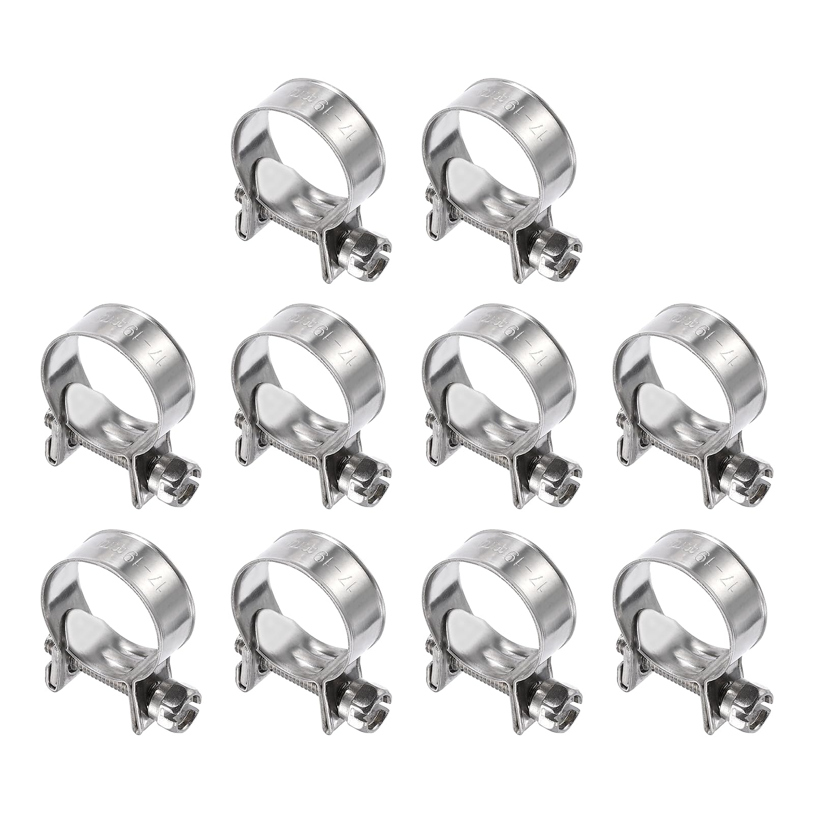HARFINGTON 10pcs Fuel Injection Hose Clamp 17-19mm Adjustable 304 Stainless Steel Mini Gas Line Hose Clamp for Automotive Agricu