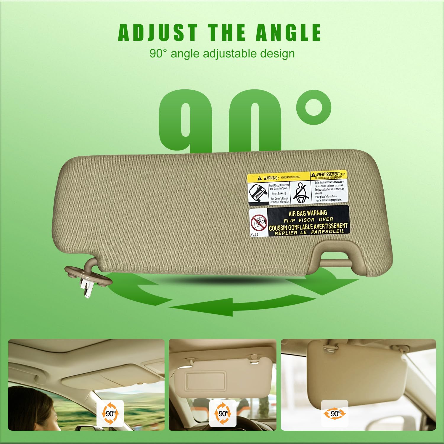UMISHI Left Driver Side Sun Visor for Toyota Highlander 2014-2019, Beige, Plastic, Model XIRIEH035, Replace #74310-0E072-B0