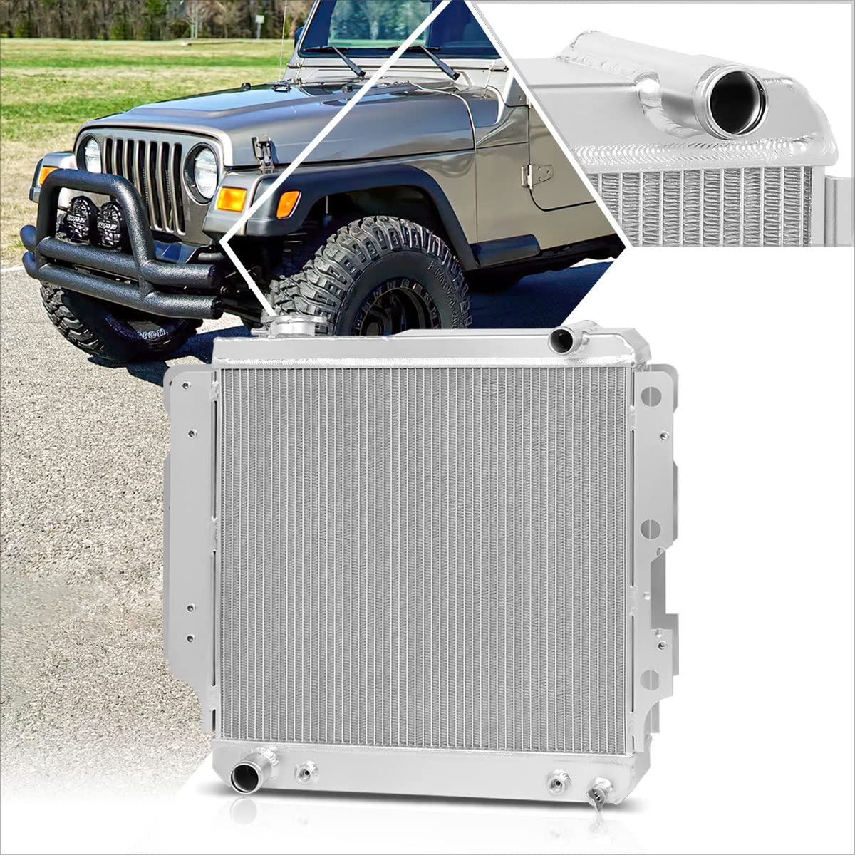 3-Row Full Aluminum Racing Radiator Compatible with 87-06 Jeep Wrangler YJ/TJ 2.4-4.2