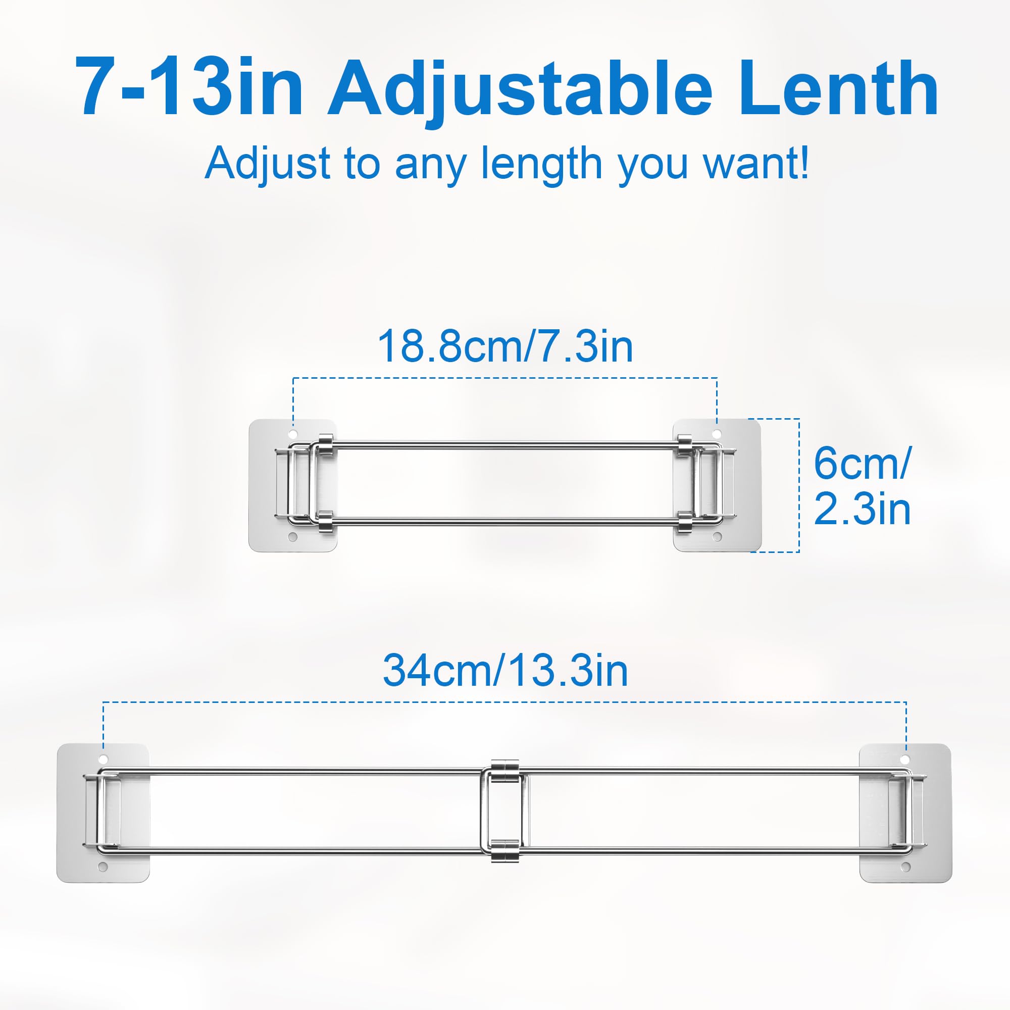 Josmimic Rv Shower Corner Storage Bar - Adjustable Stainless Steel Rod For Shelves - 7-13 Inch Length - Camper Organization, 2 P