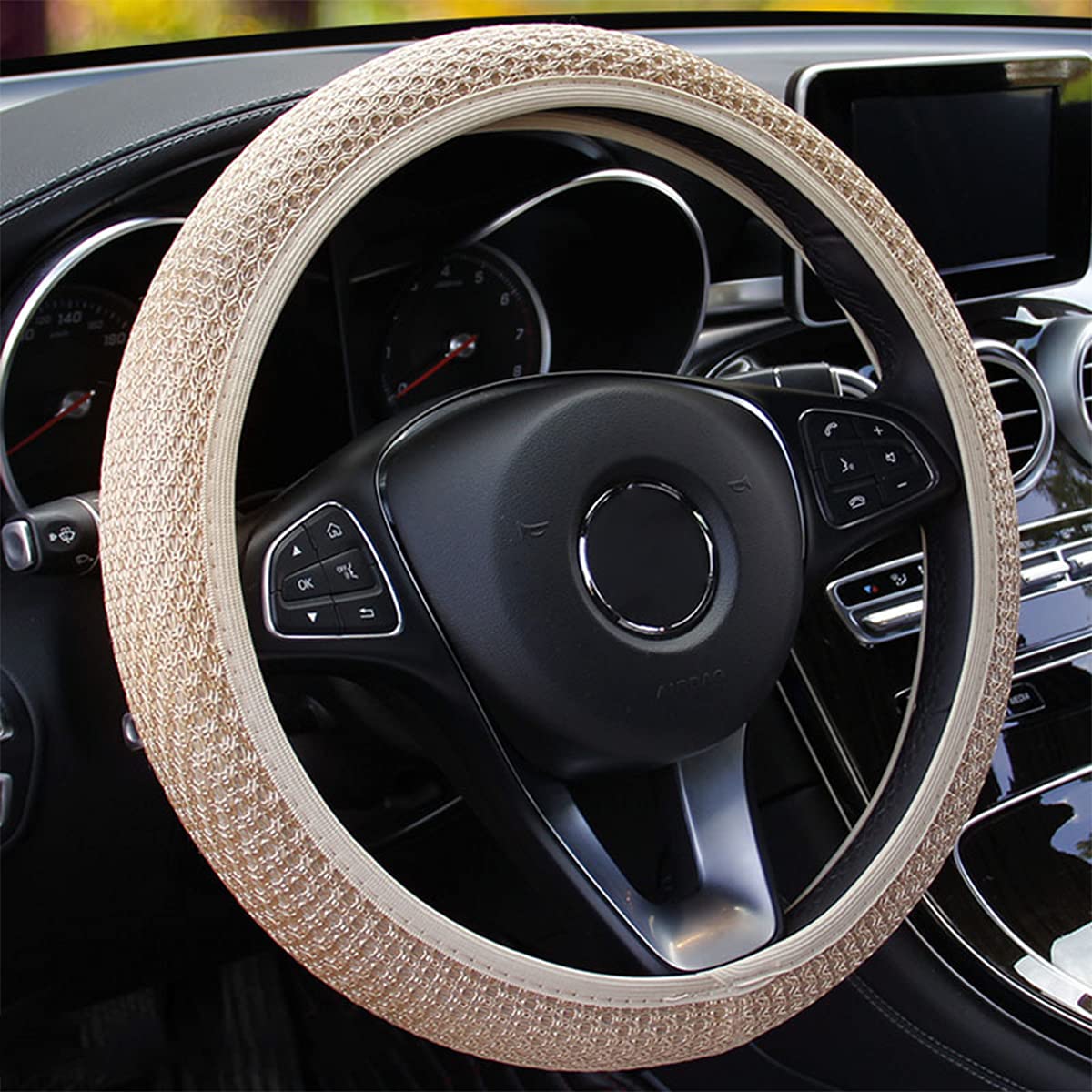 Universal Car Steering Wheel Cover, Microfiber Breathable Ice Silk, Anti-Skid, Warm In Winter And Cool In Summer, Steering Wheel