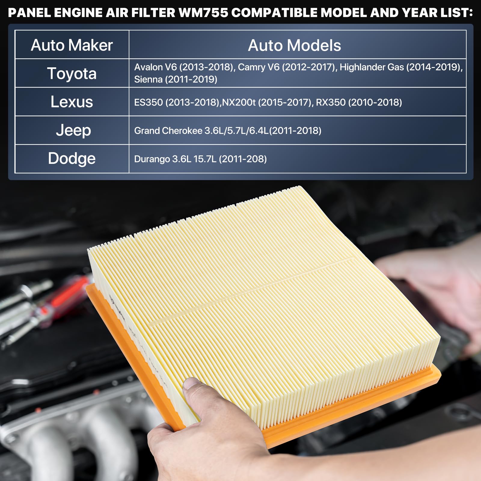 Wisamic Engine Air Filter Ca10755 Replace For Some Lexus, Toyota, Jeep (Non-Diesel), Dodge And Camry Models, Provides Up To 12 Months Or 12,000 Miles Filter Protection