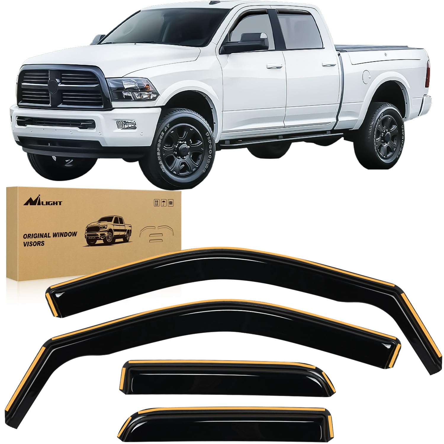 Nilight In Channel Rain Guards For Dodge Ram 1500 2009 2010 2011 2012 2013 2014 2015 2016 2017 2018 Quad Cab, Original Window De