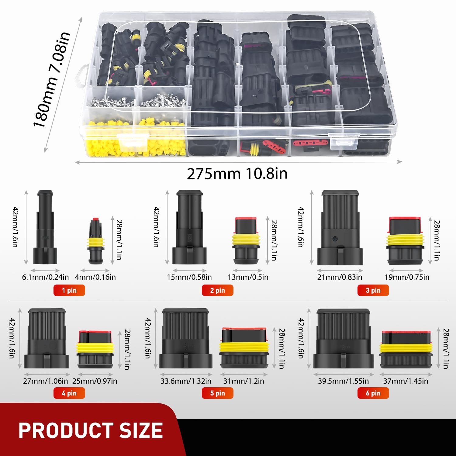 Nilight 622Pcs 1 2 3 4 5 6 Pin Electrical Connector Plug Male Female Terminal Wire Connectors Waterproof Quick Connect Set For C