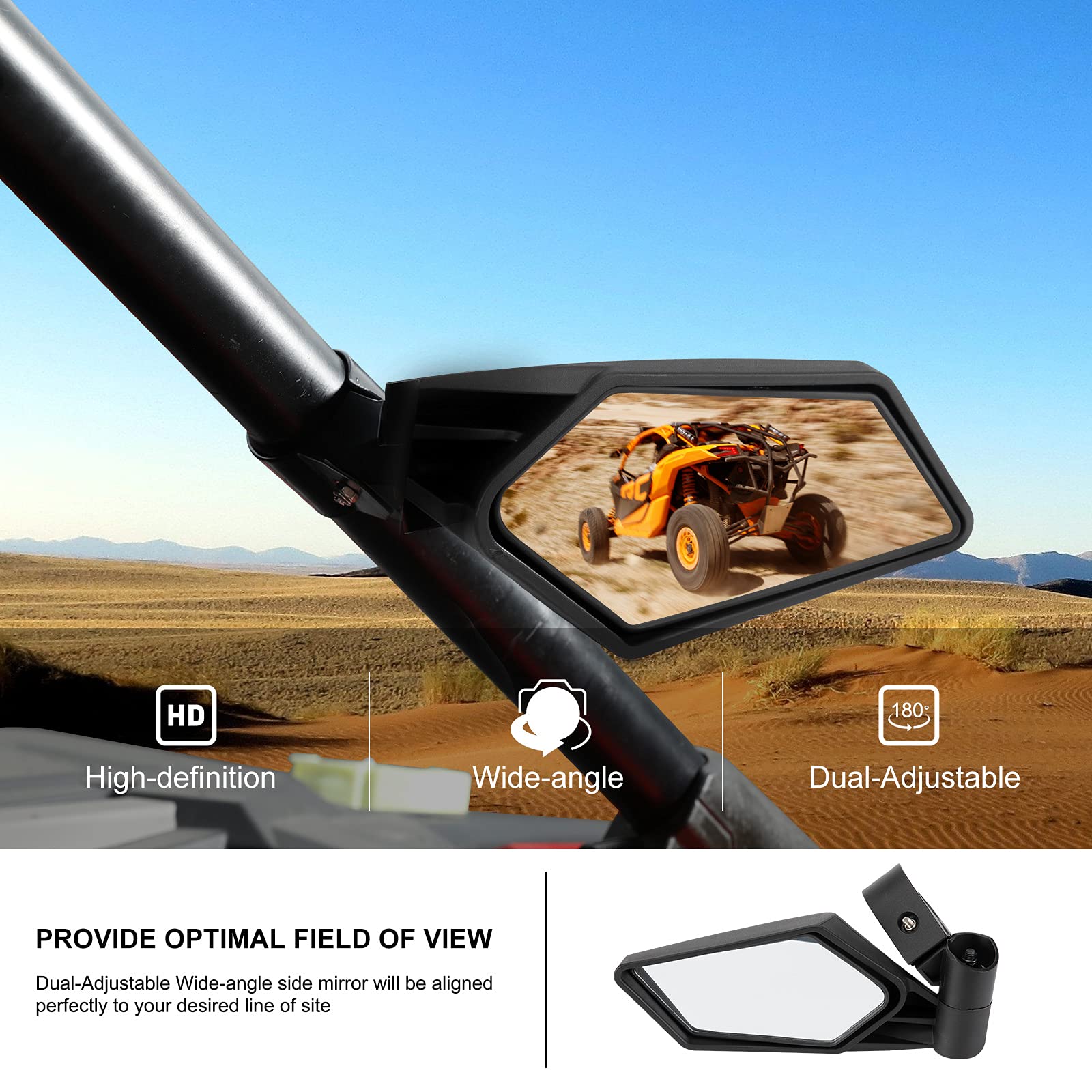 Kiwi Master Rear View Center Mirrors Compatible For 2019-2024 Honda Talon 1000R 1000X 1000X4 1000R4 Accessories Rearview Racing Convex Mirror