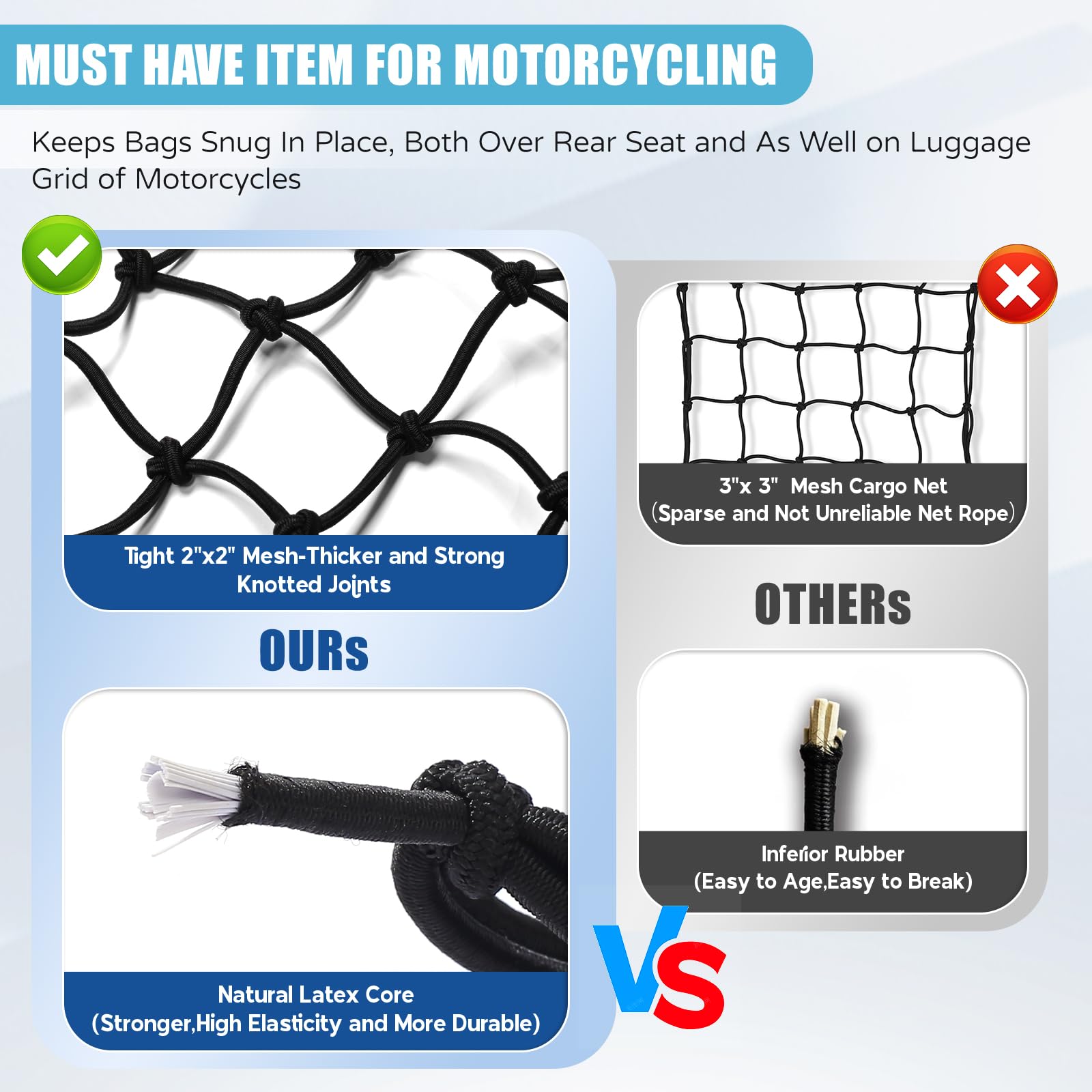 Tkkeuep 2 Pack 15''X15'' Motorcycle Cargo Net Stretches To 30''X30'', 2''X2'' Tight Mesh,Total 20 Hooks, Cargo Nets For Motorcyc