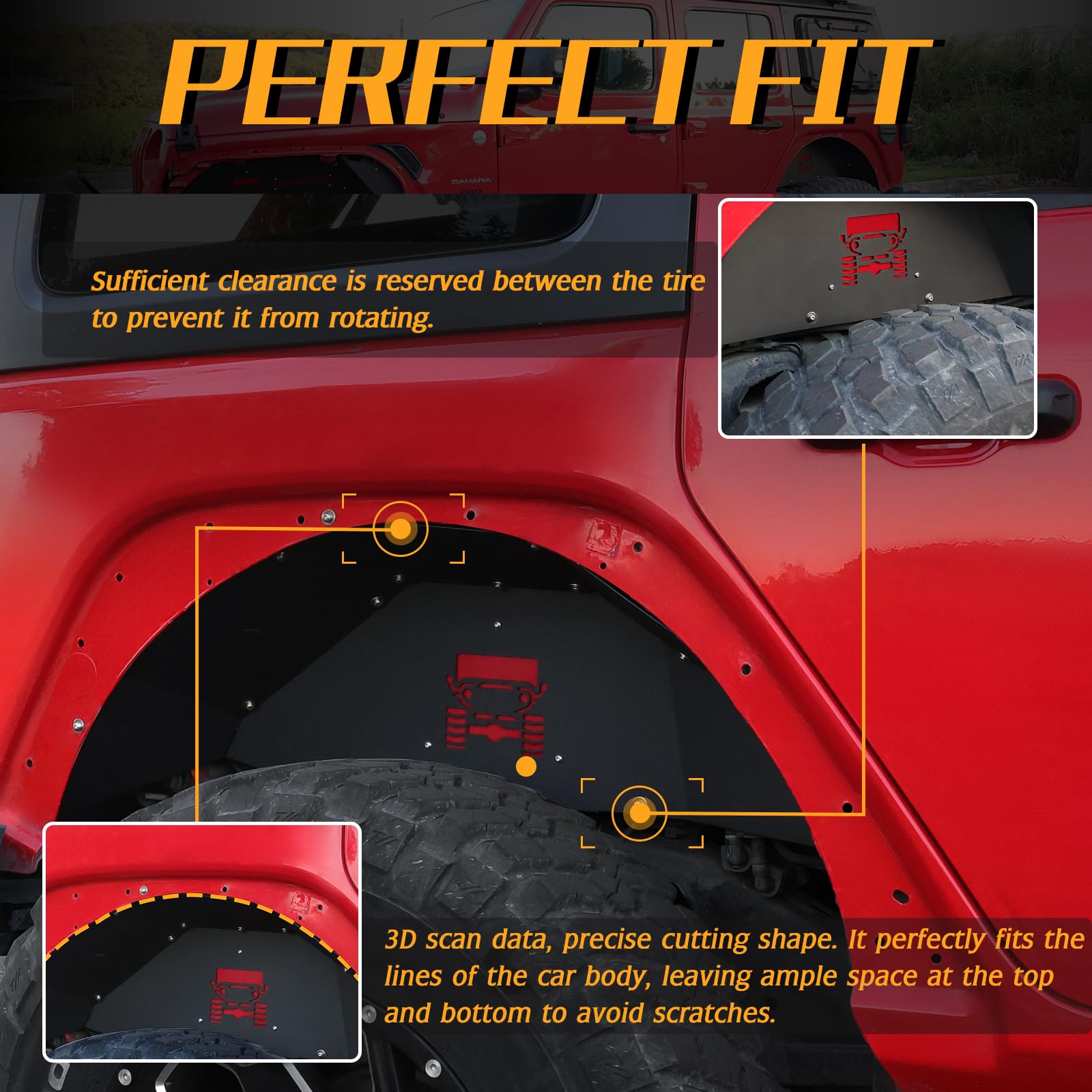 Jroad Jeep Wrangler Inner Fender Rear Fender Liners Compatible With Jeep Wrangler Jl Aluminum,With 4 Led Lights For 2018-2022 Je