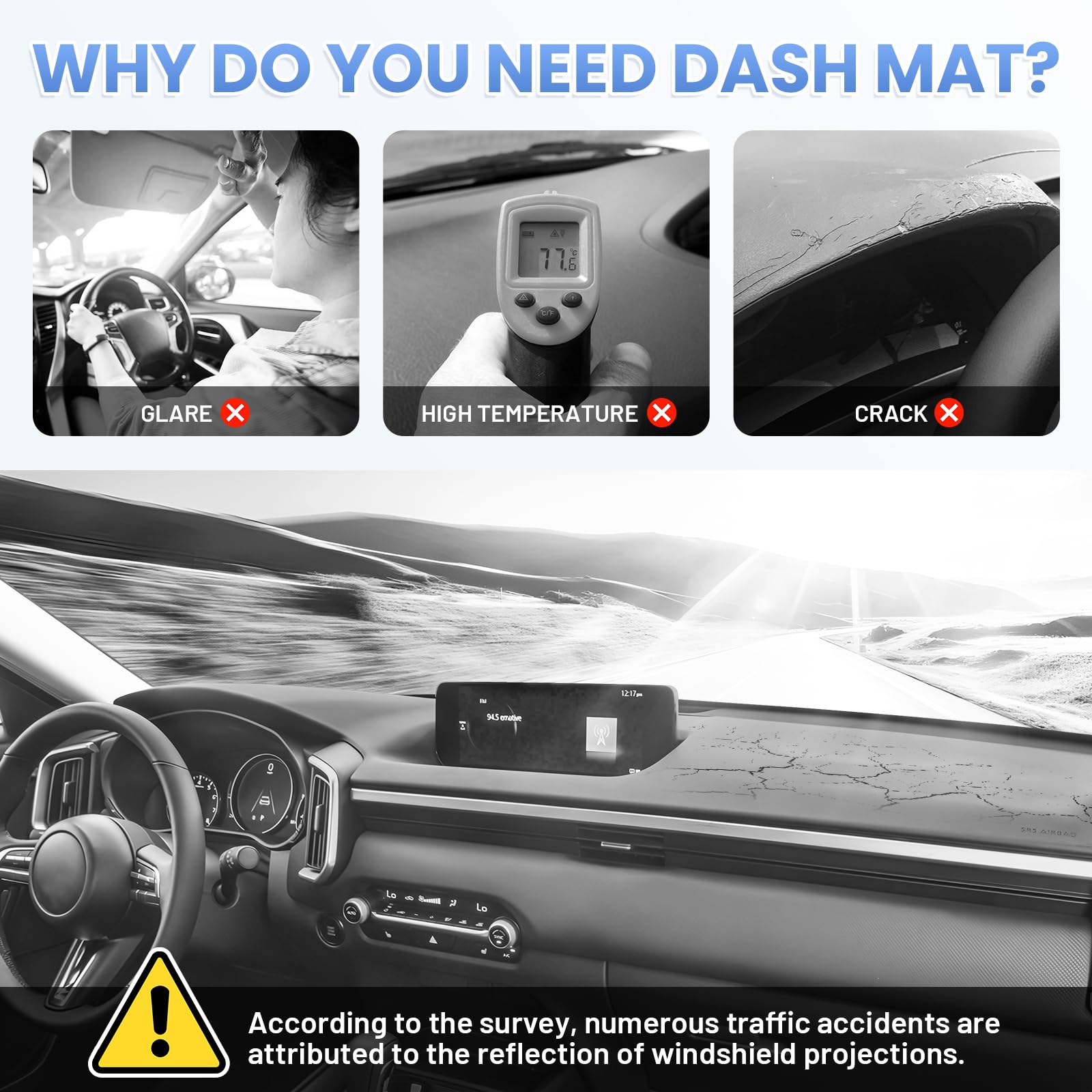 Sunsdrew CX50 Dash Cover Mat for 2023-2025 Mazda CX-50, Black Non-Slip Mesh Sunshade Protector, Fits 23-24 CX50 Accessories