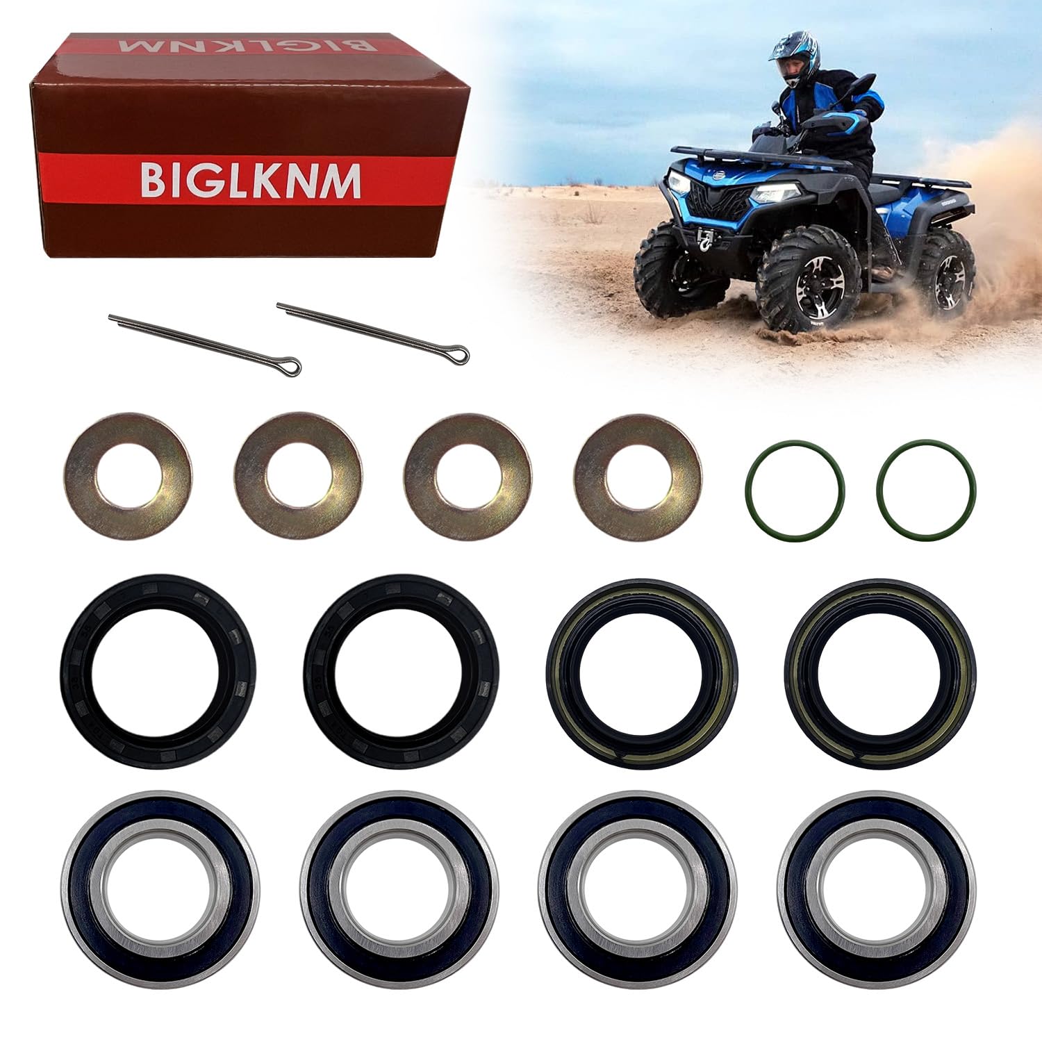 BIGLKNM Front Wheel Bearing Seal Kit Compatible with Suzuki Vinson 500 King Quad 250 300 400 Quadrunner 250 500 Eiger 400 LT-F50