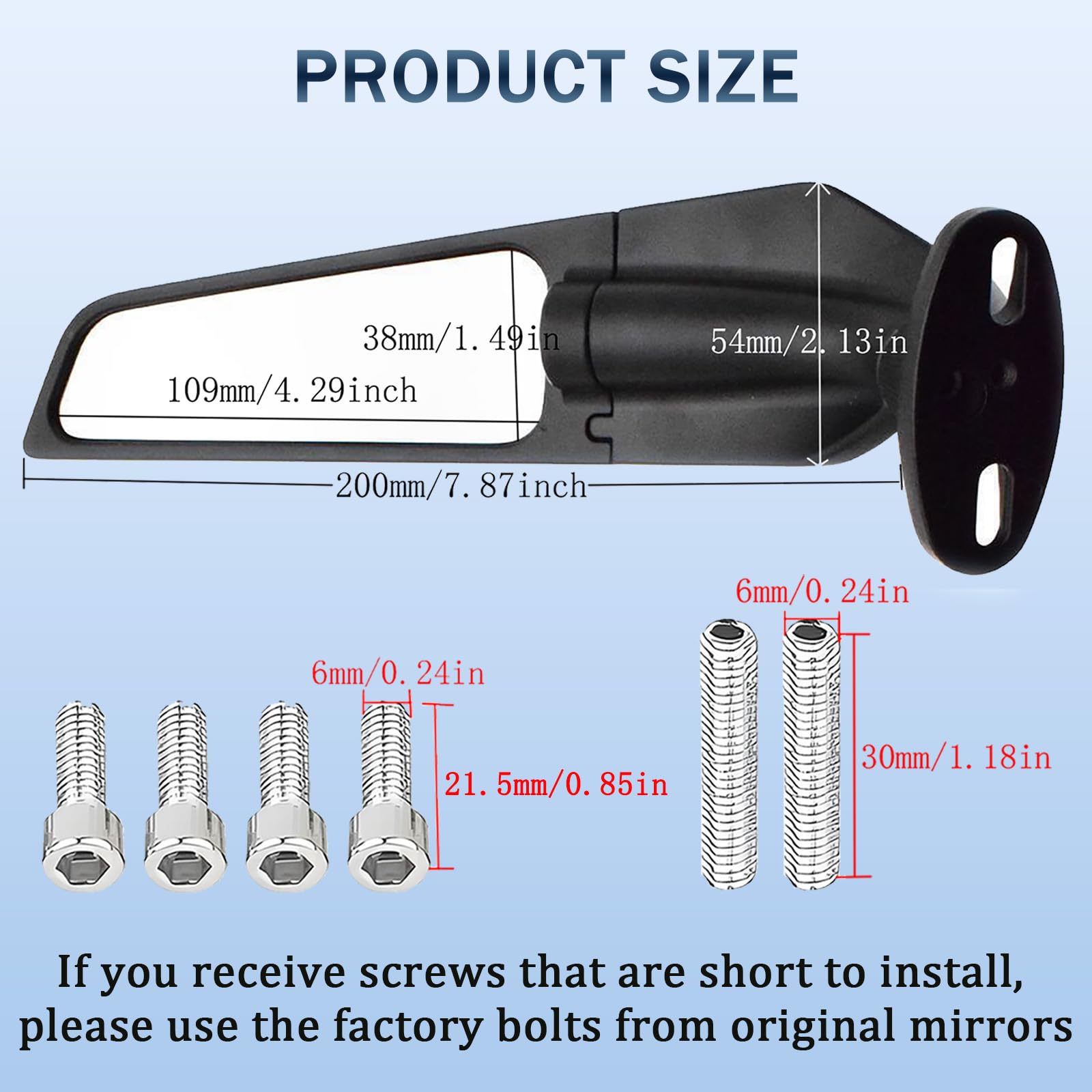 Motorcycle Rear View Mirrors, 360 Rotating Stealth Mirror, Adjustable Side Mirrors, for Honda CBR300R CBR500R CBR600RR CBR1000RR