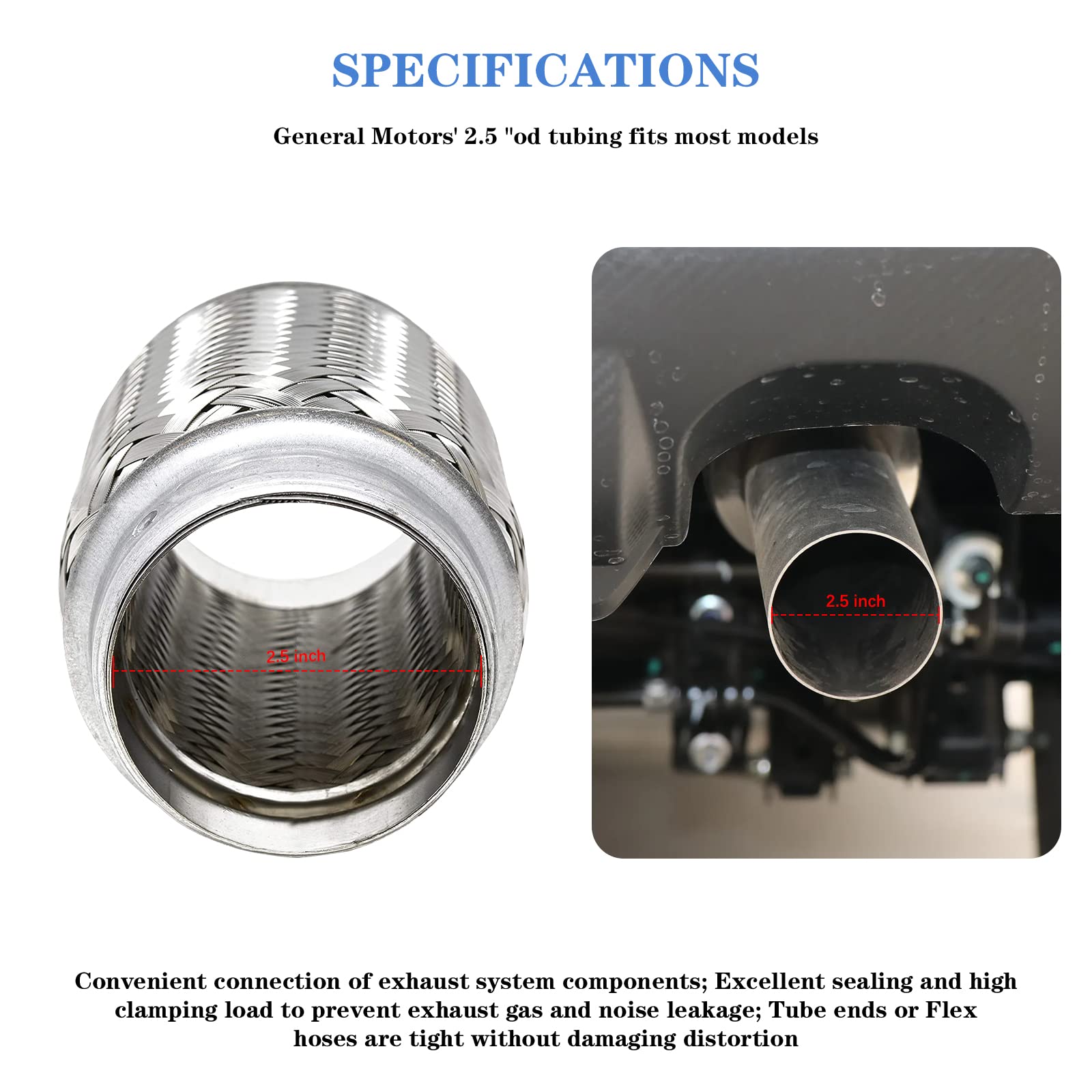 Rp Remarkable Power, Rk7516-2.5'' X 6'' Heavy Duty Stainless Steel Exhaust Flex Pipe