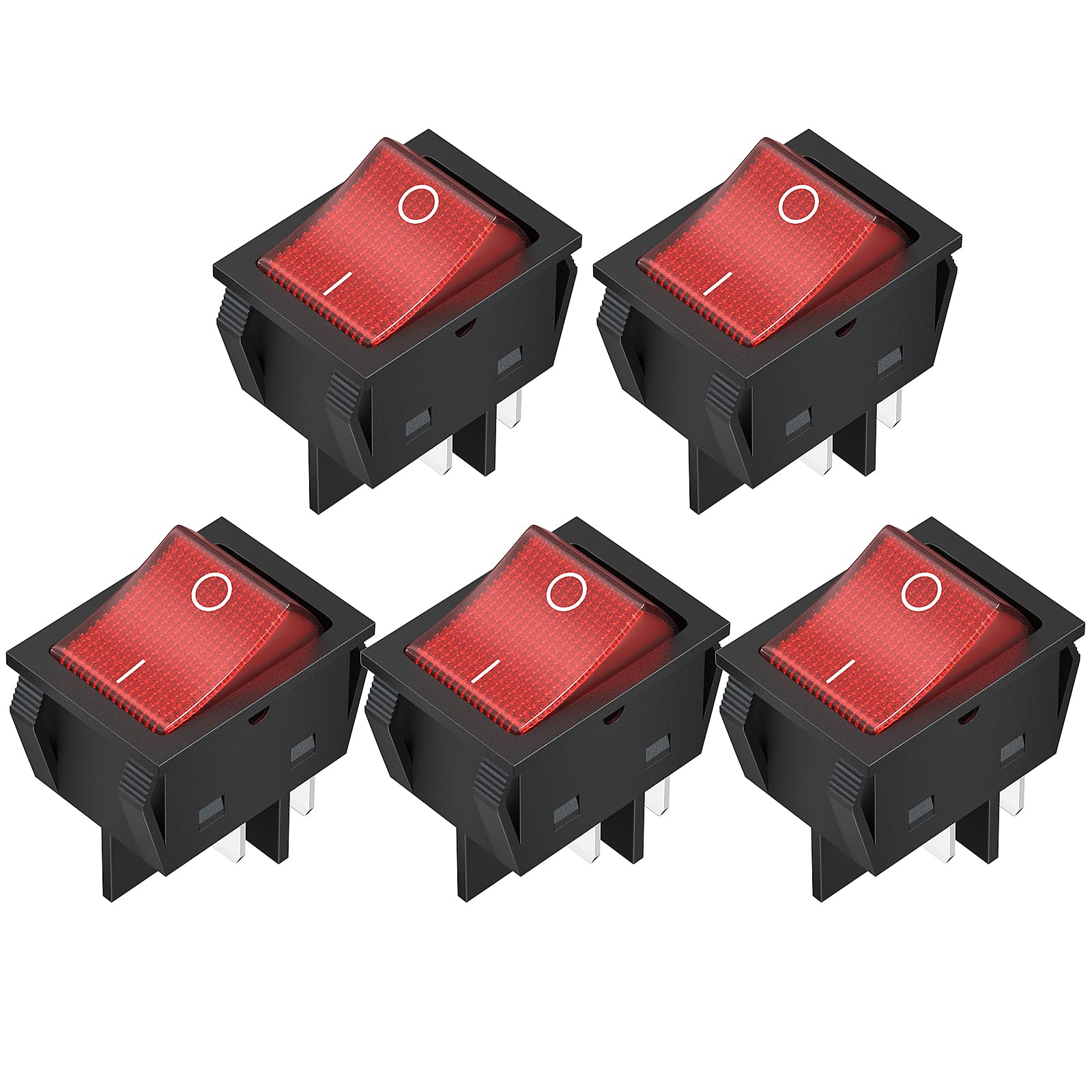 Daiertek 12V 30A Rocker Switch 4 Pin Red Led Lighted Rocker Toggle Switch Dpst Heavy Duty 30 Amp 12 Volt Rocker Switch Kcd2 Kcd4