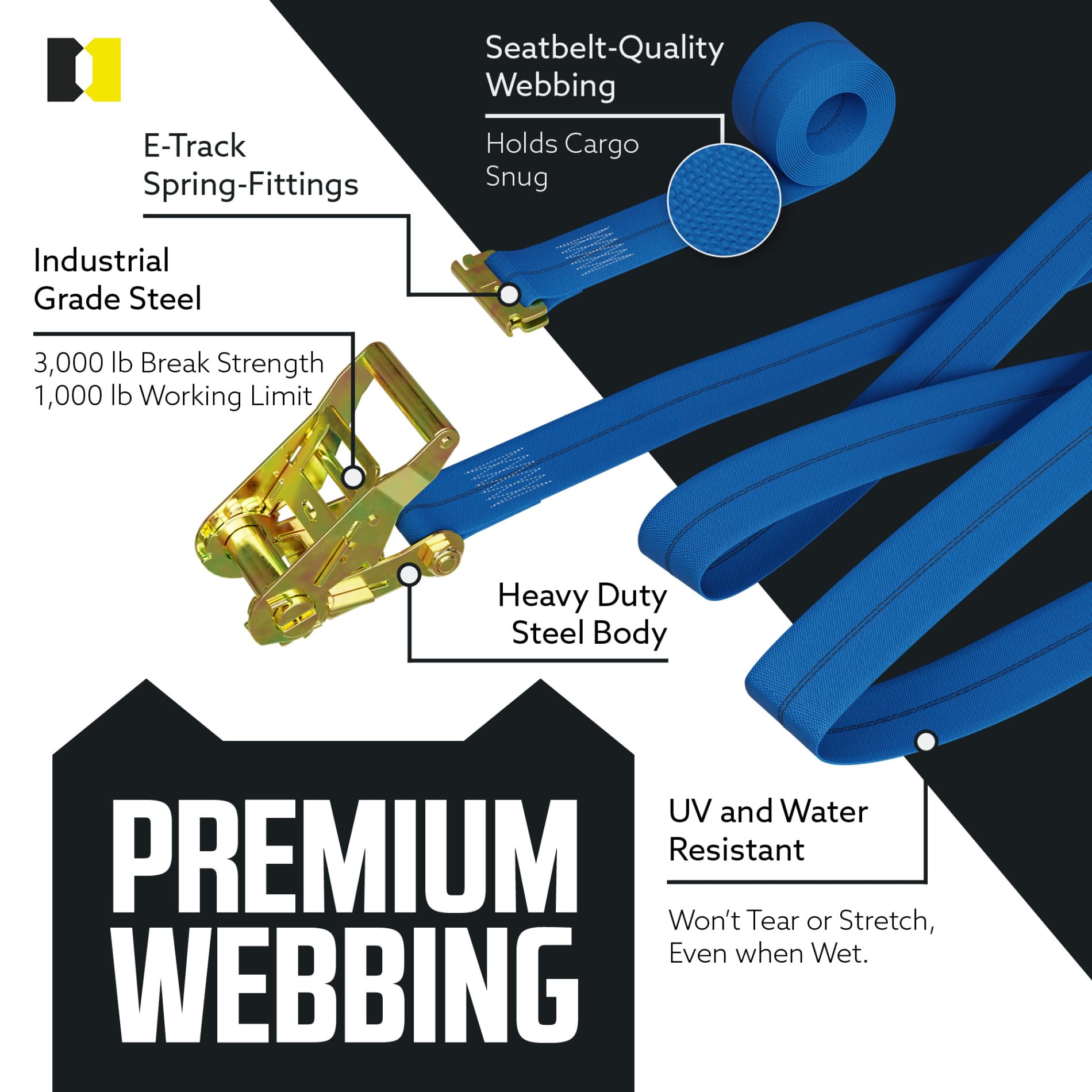 Dc Cargo Mall E Track Ratchet Straps Cargo Tie-Downs, (Pack Of 8) 2 X 20 Heavy Duty Blue Tie-Down Rachet Straps, Strong Ratchet