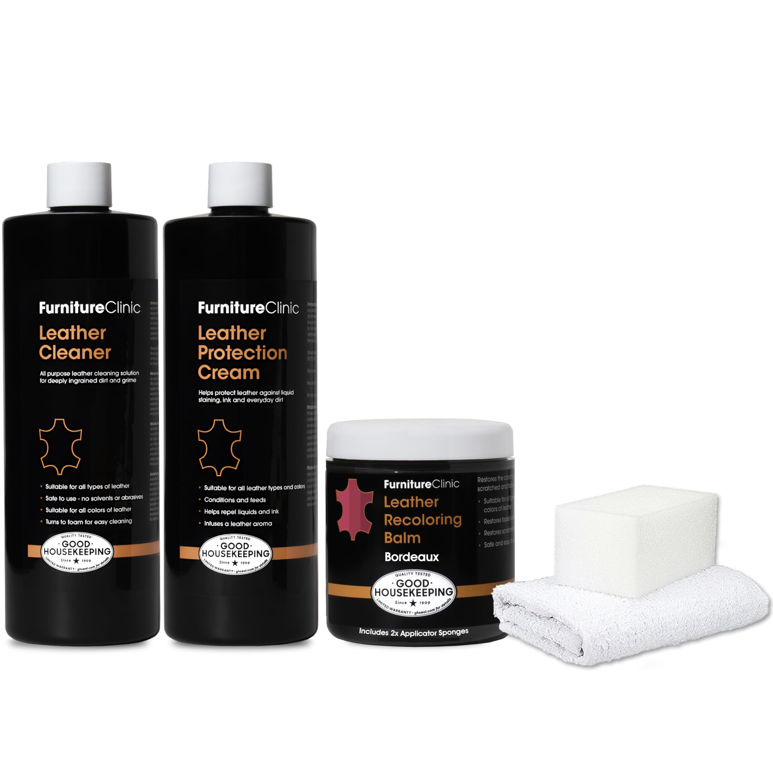 Furniture Clinic Leather Complete Restoration Kit | With Leather Recoloring Balm, Cleaner, 2-In-1 Protection Cream & Conditioner