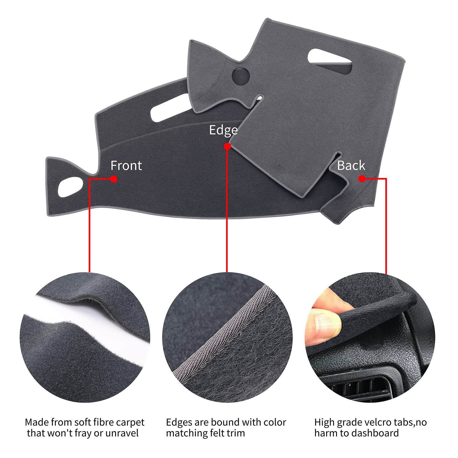 Hanlanka Black Carpet Dashboard Cover For Dodge Ram 1500 2500 3500 1998-2001 Carpet Dash Mat,Custom Fit Dash Cover,Easy Installa