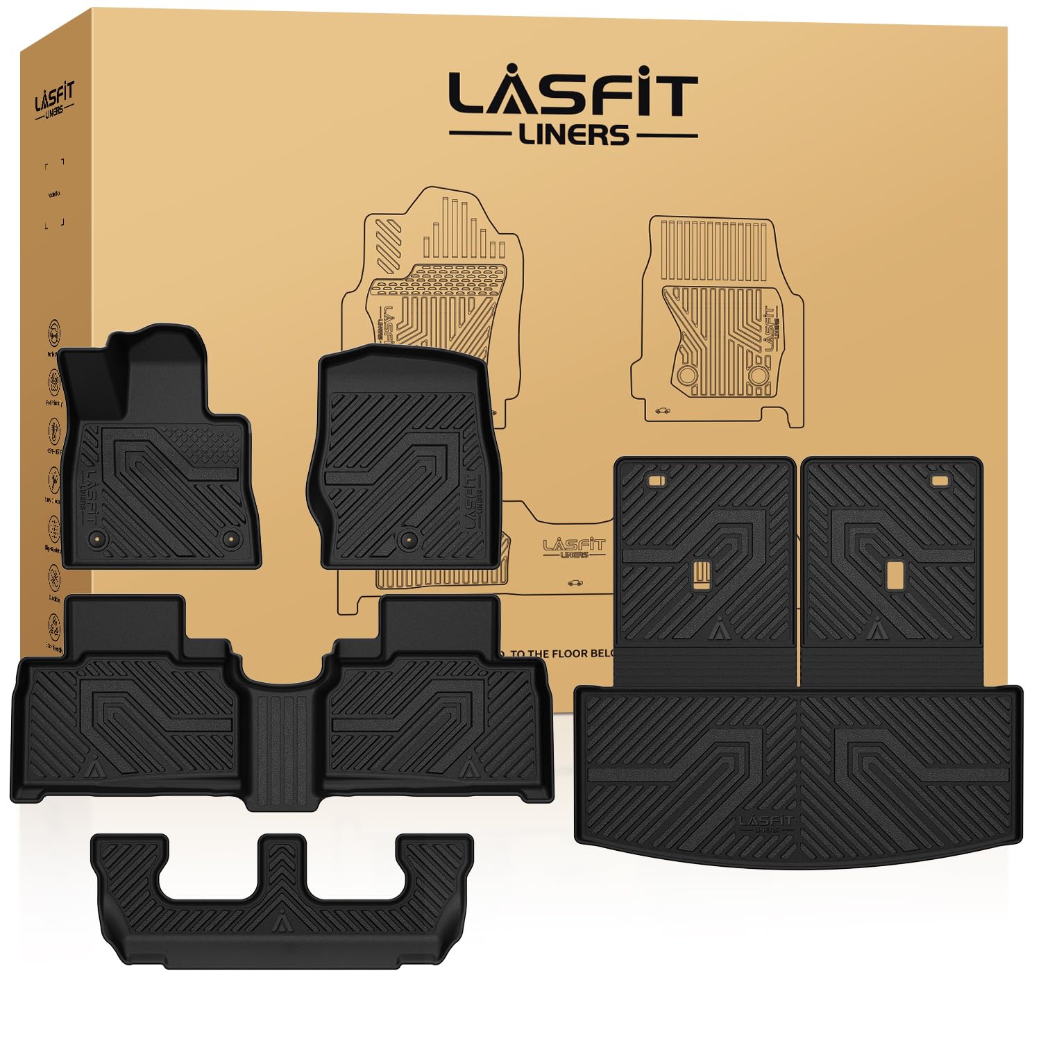 Lasfit Floor Mats & Cargo With Backrest Mat For Ford Explorer 2020-2025 7 Passenger, Custom Fit All Weather Protector Tpe Easy C