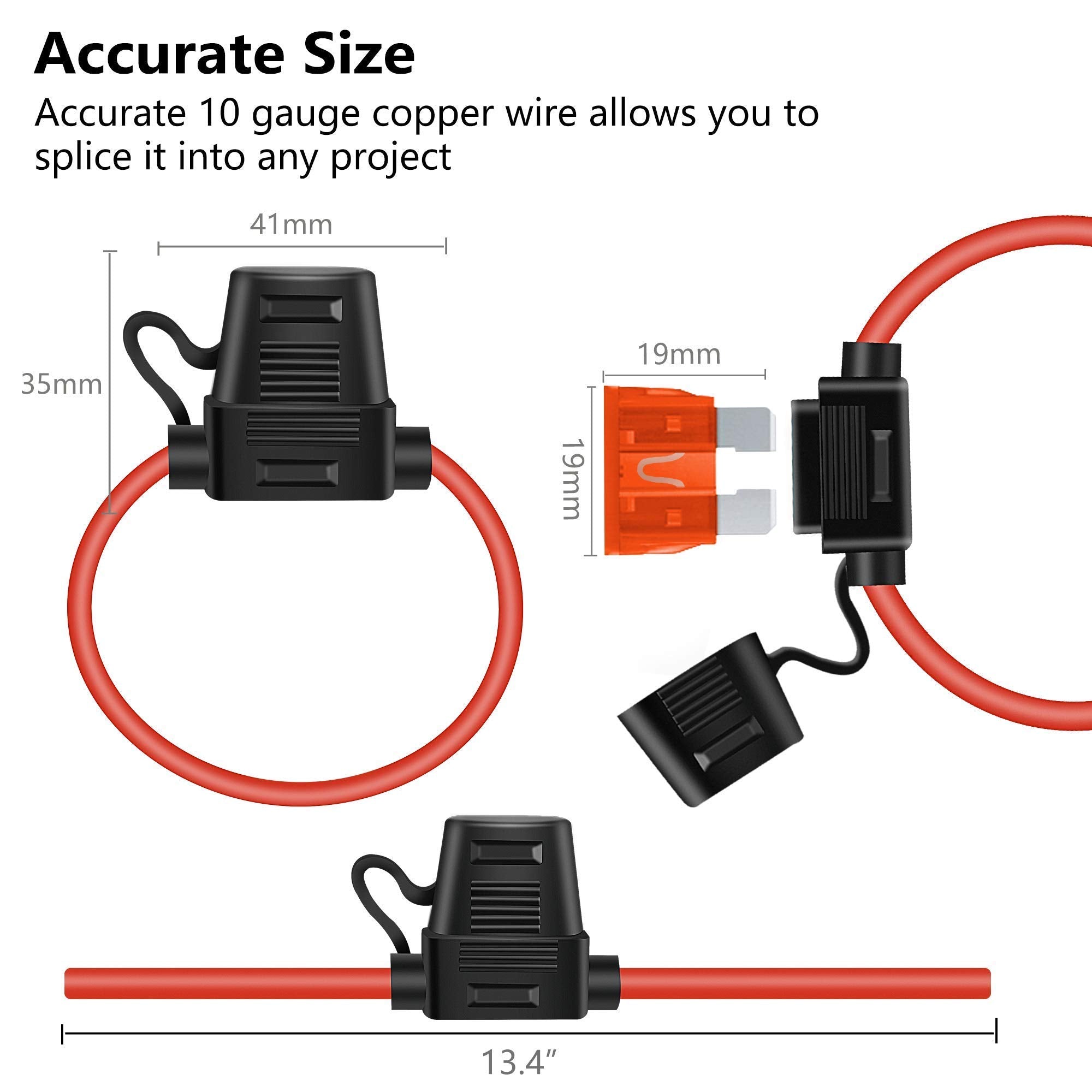 MulWark 2 Pack 10 Gauge Tinned Copper Marine Wire Waterproof IP67 Inline Fuse Holder Pigtail Blade Fuse Block Relay with 40AMP A