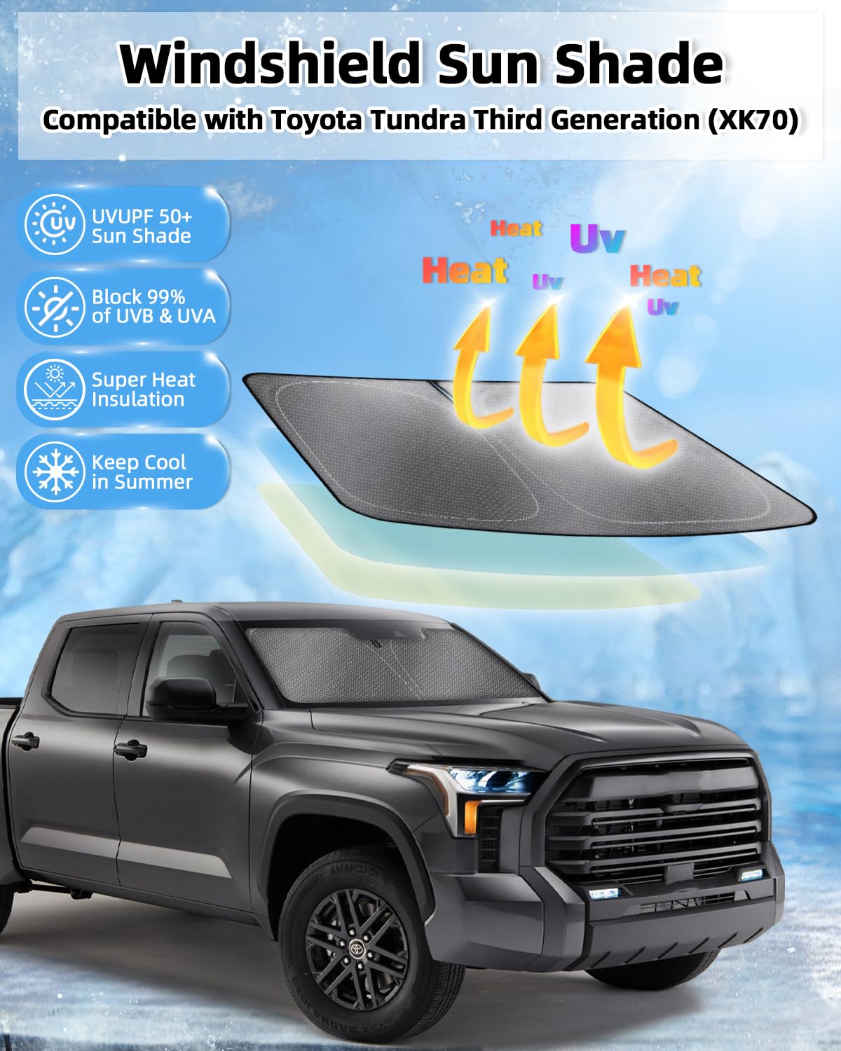 Mixsuper Liner Windshield Sun Shade For Toyota Tundra 2022-2024 2025 Windshield Sunshades For Tundra Accessories Front Window Su