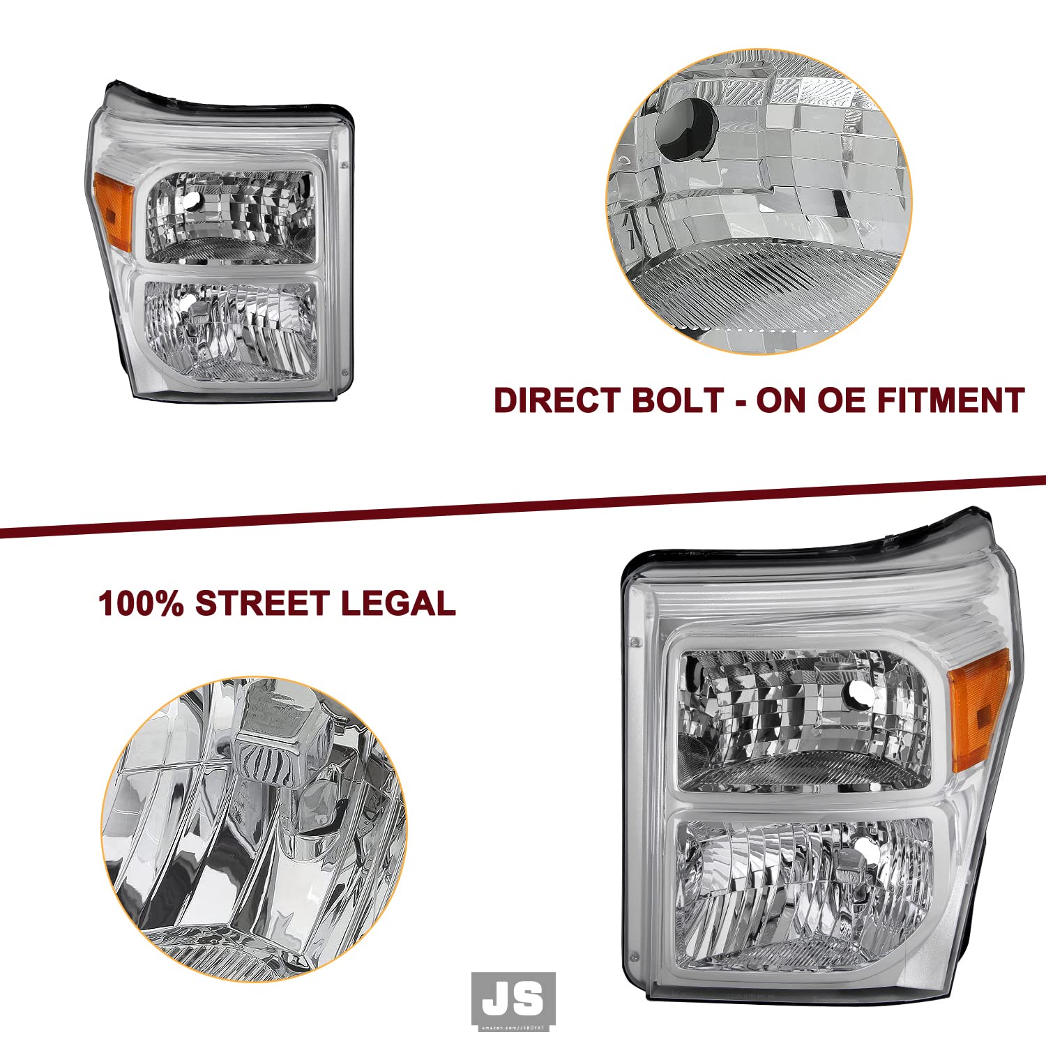 Jsboyat Headlight Assembly Replacement For 2011-2016 Ford F250 F350 F450 F550 Super Duty Headlamp Driver And Passenger Side (Black Housing With Clear Reflector)