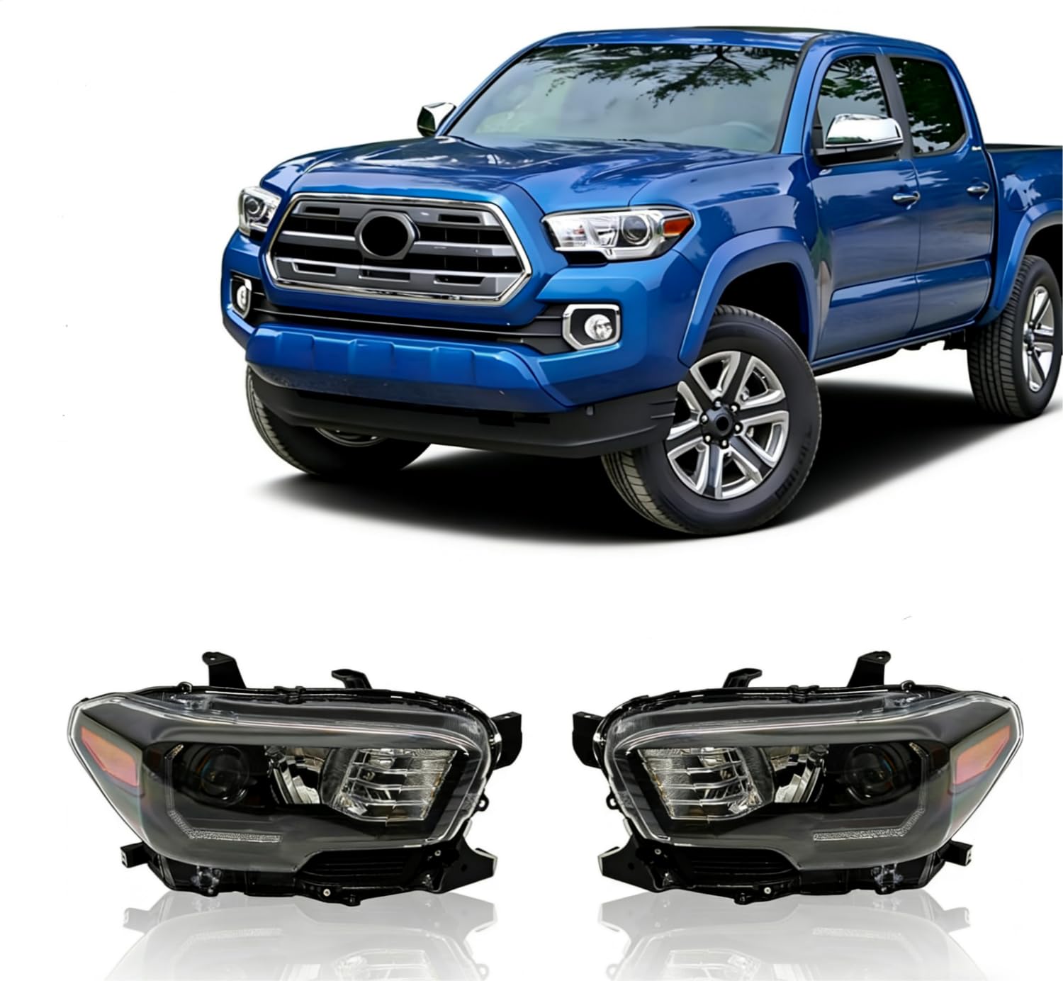 ILAMP Headlights Fit for 2016-2023 Toyota Tacoma Headlamp with LED (Left Driver+Right Passenger) LH+RH BLACK AM-TCM16A01L+R