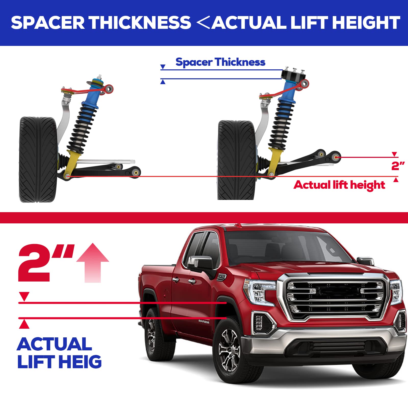 Ksp 2'' Silverado Leveling Lift Kits, 2In Front Suspension Lift Spacers Compatible With Chevy Silverado Gmc Sierra 1500 2007-202