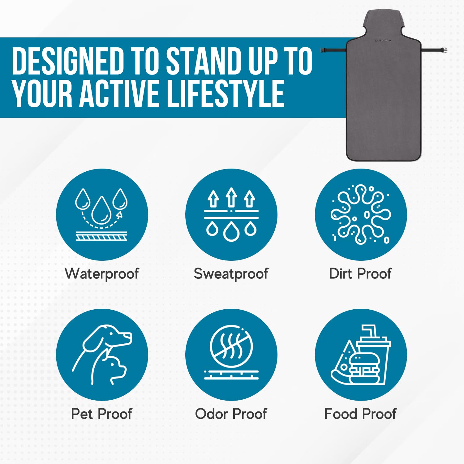 Dryvaseat - Premium Microfiber Towel Car Seat Cover - Waterproof & Sweatproof - Universal Fit, Machine Washable, Non-Slip - Seat