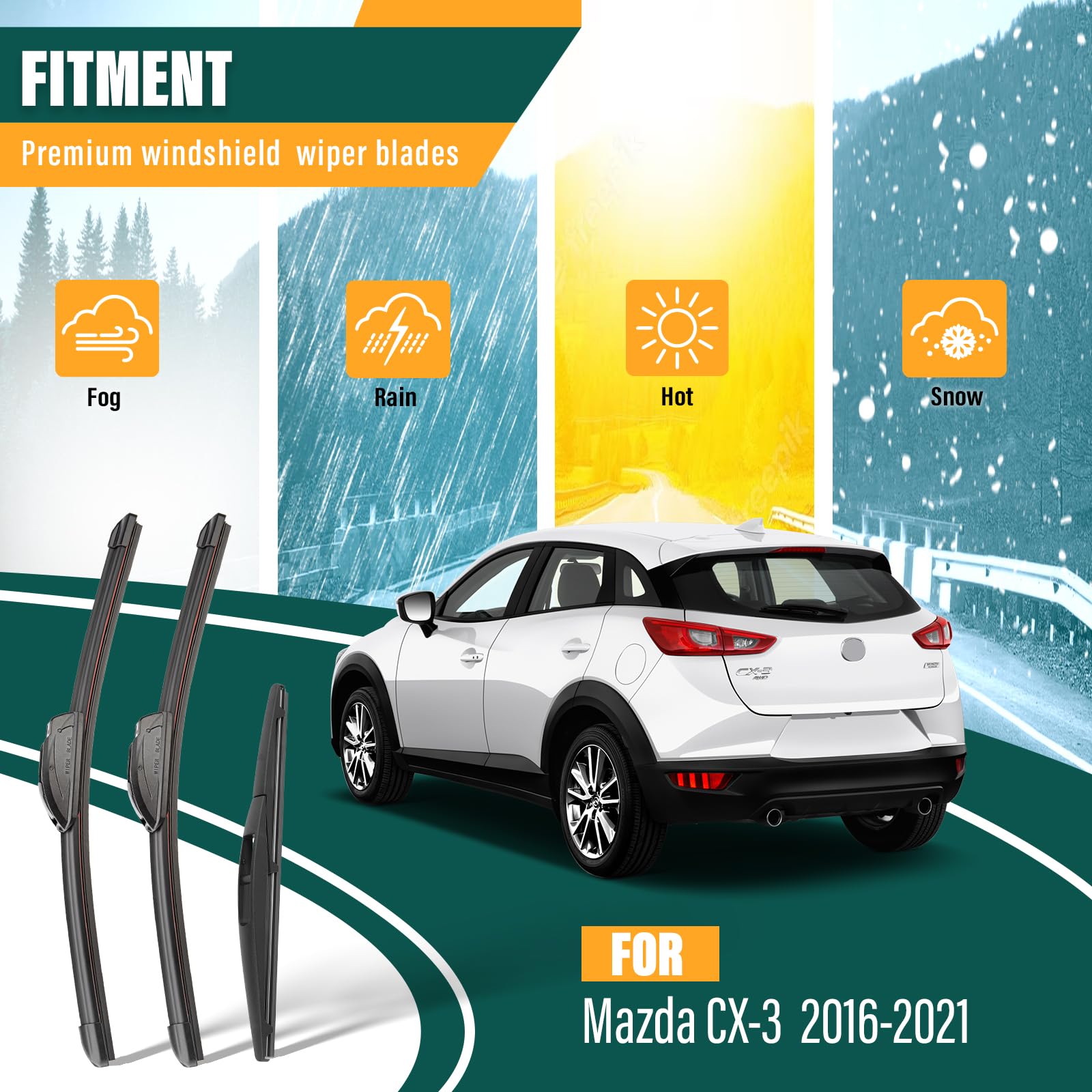 Kvq Windshield Wiper Blades Replacement For Mazda Cx3 Cx-3 2016 2017 2018 2019 2020 2021 Original Factory Quality Front Rear Wip