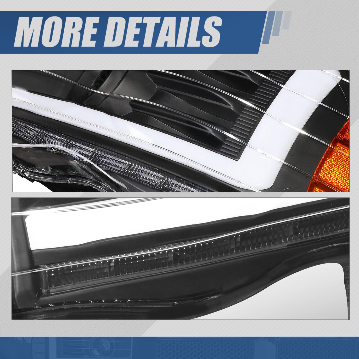 Auto Dynasty Led Drl Headlight Compatible With 2002 2003 2004 2005 Dodge Ram 1500 2500 3500 Sequential Turn Signal Black Project