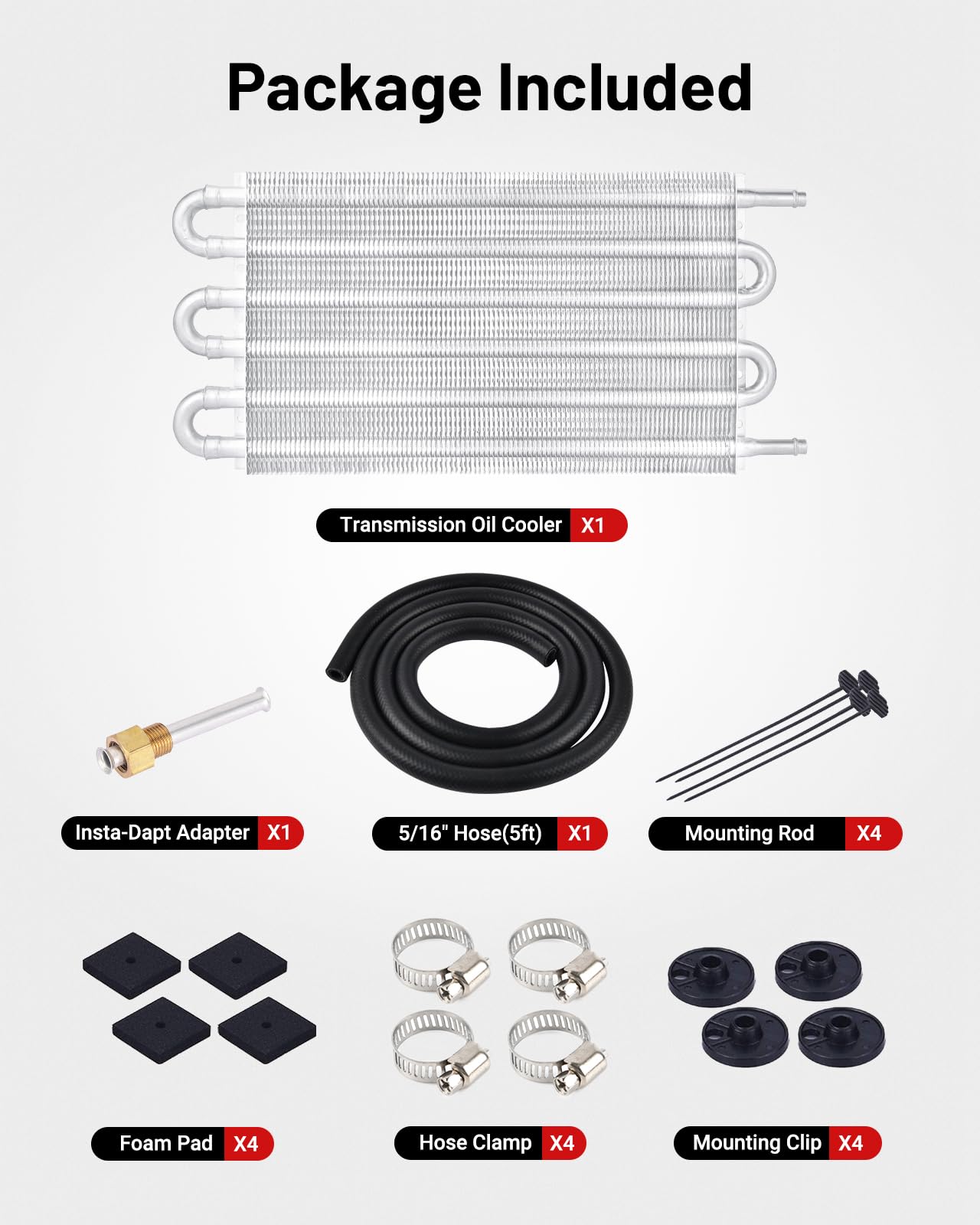Evil Energy 5/16'' Transmission Oil Cooler, 6 Pass Tube And Fin Cooler Kit Universal Aluminium Silver