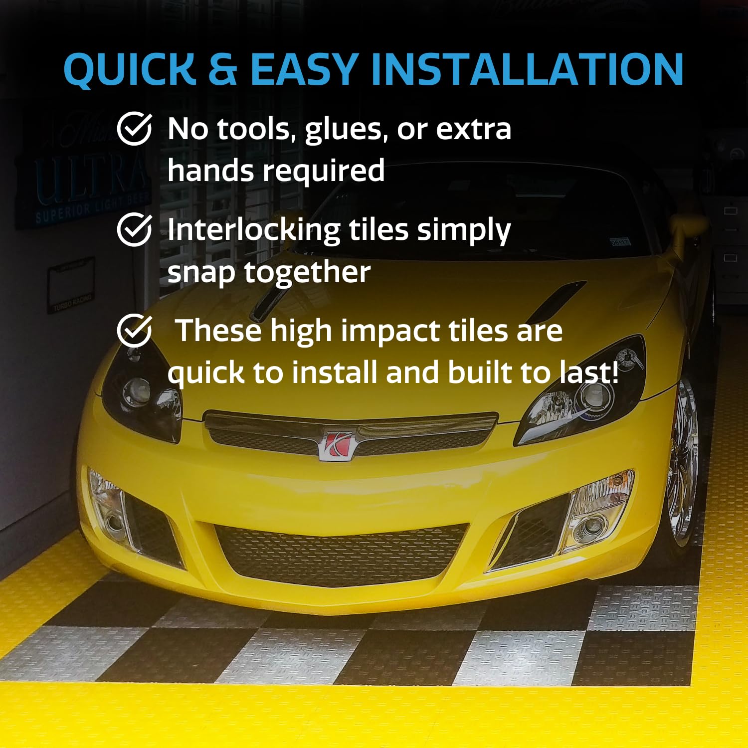 Big Floors Garagetrac Diamond, Durable Copolymer Interlocking Modular Non-Slip Garage Flooring Tile (24 Pack), Black