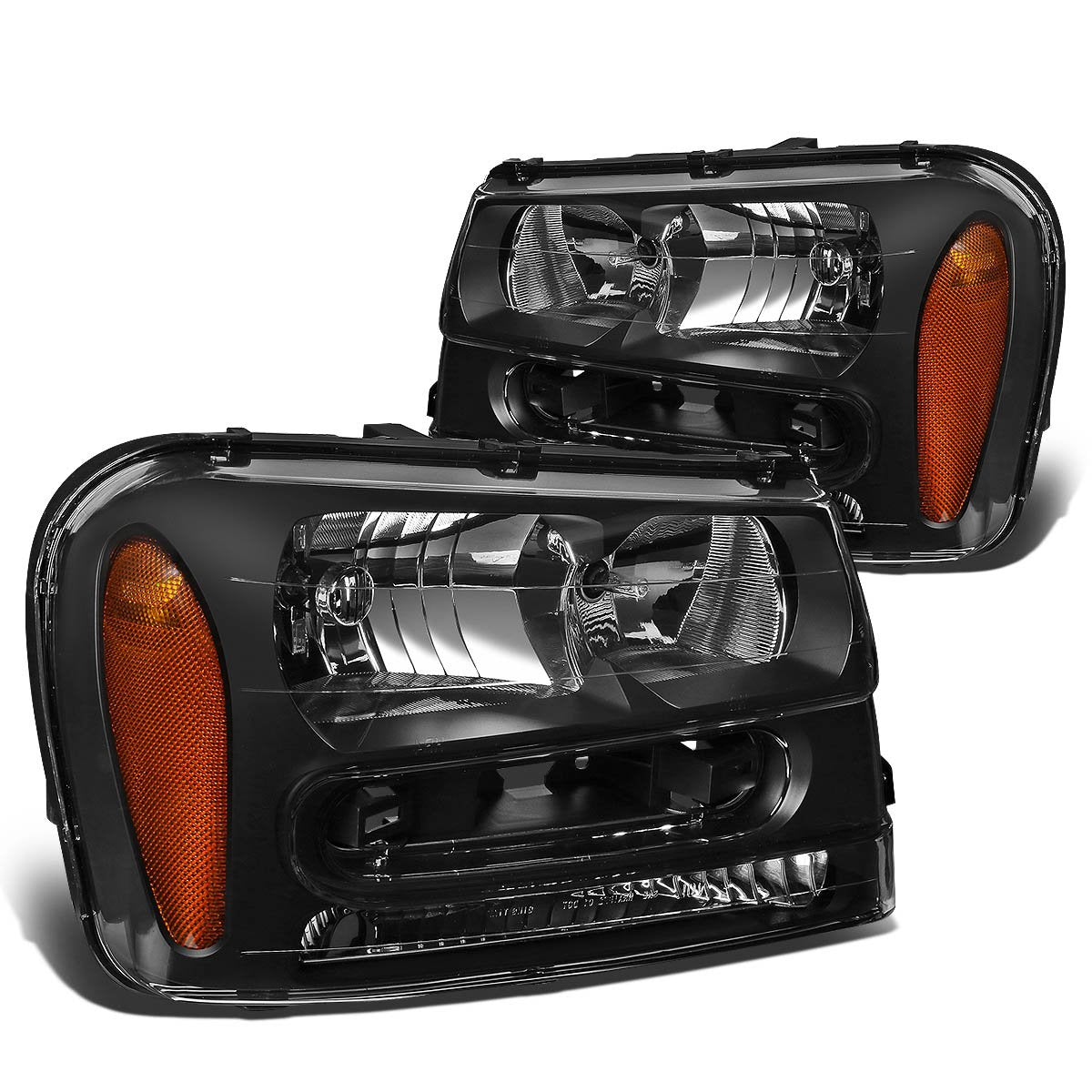 DNA MOTORING HL-OH-TRA02-BK-AM Black Housing Amber Corner Headlights Compatible with 02-09 Trailblazer