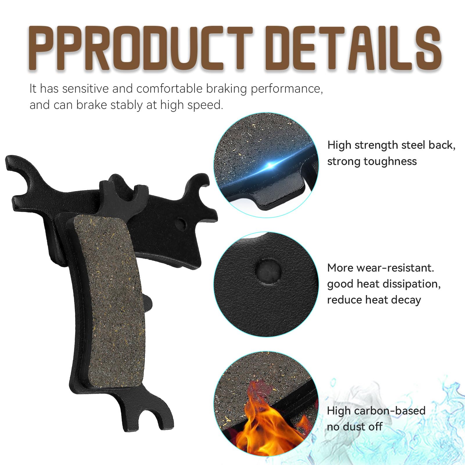 Sollon Front And Rear Brake Pads For Polaris Sportsman 400 500 600 700 800 Efi/Ho, Scrambler 500 400 2X4 4X4, Trail Boss 330, Tr