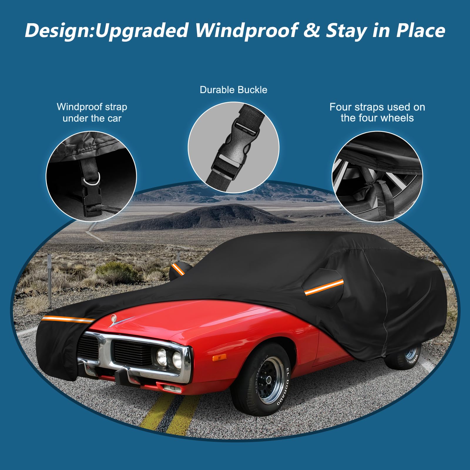 Car Cover For Dodge Charger 1968-1974, Waterproof 210D Oxford Cloth And Cotton Cover Outdoor Full Car Covers With Zipper Windpro
