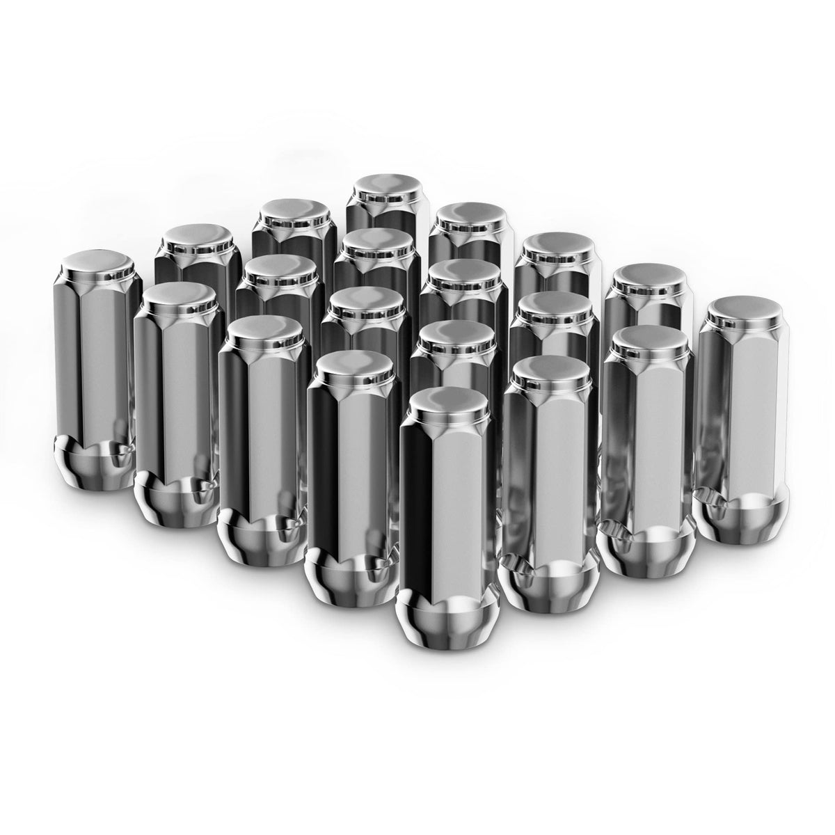 Richeer 20Pcs 1.89 Inch Chrome 1/2-20 Closed End Bulge Acorn Lug Nuts - Cone Seat - 19Mm Hex Wheel Lug Nut For Bronco Mustang Ra