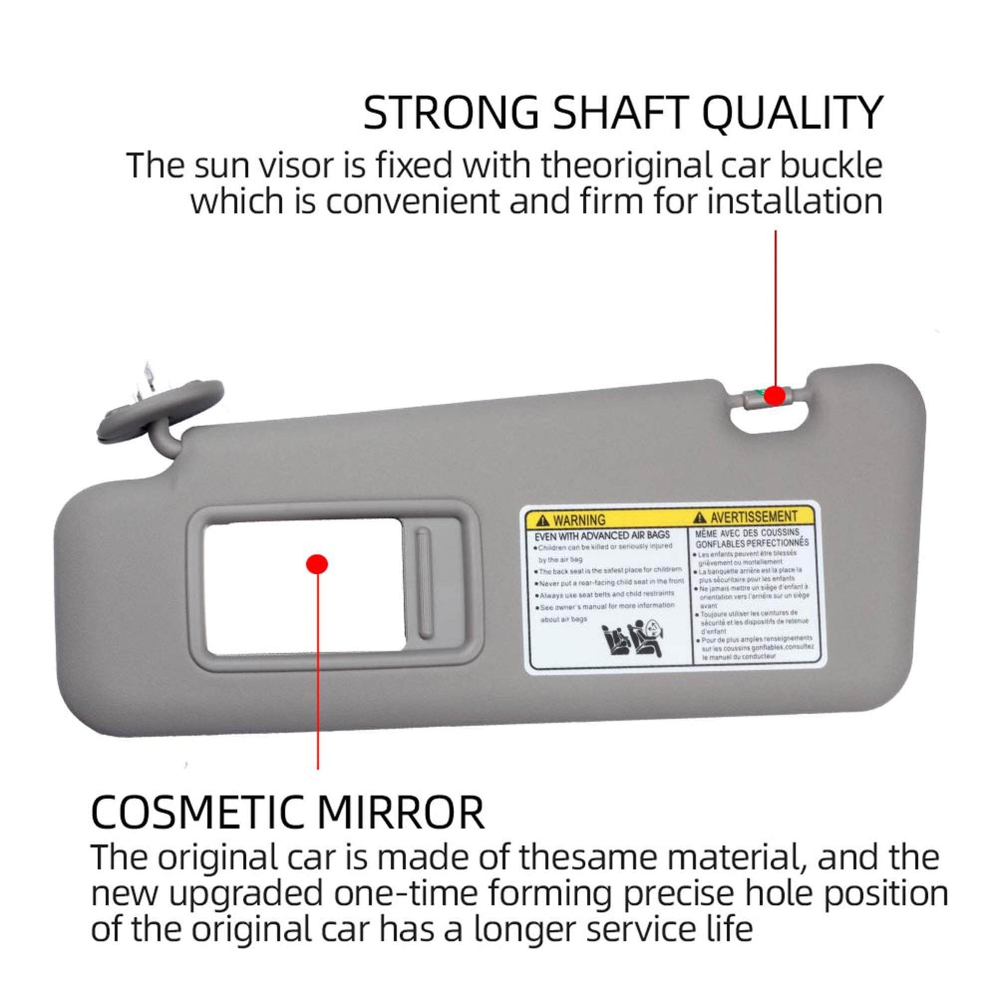 Dasbecan Front Left Driver Side Sun Visor With Light Compatible With Toyota Highlander 2008-2013 74320-48500-B0 (Gray)