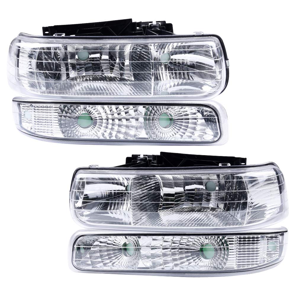 Cheda Headlight Assembly Turn Signal Lamp Fit Chevy Silverado 1500/2500 99-02 / Suburban 1500/2500/Tahoe 00-06(Clear Lens Chrome