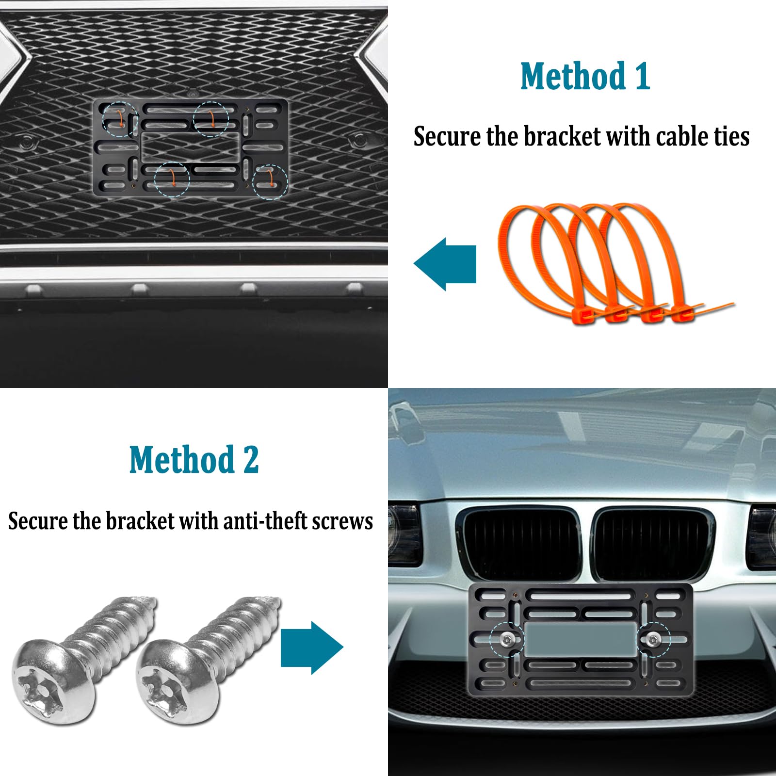 Aootf Front License Plate Bracket Holder- Front License Plate Mounting Kit For 2 Drill Holes Bumper, Universal Car Tag Adapter W