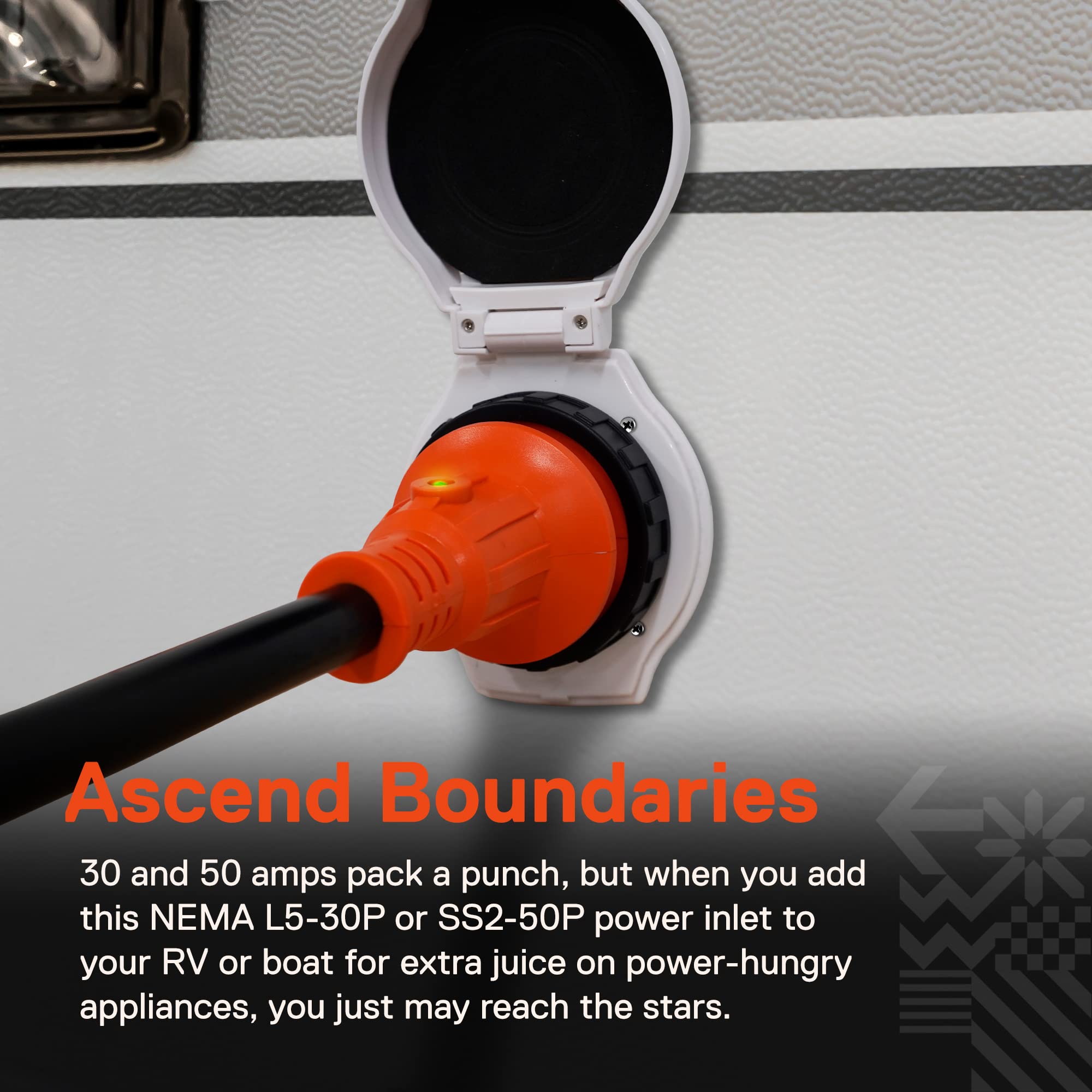 True Mods 30A Inlet Shore Power Supply Receptacle For Rv Camper Boat [Nema L5-30P 125V] [Twist-Lock] [Low-Profile] [Led Indicator] [Dust/Waterproof] [3/14Awg Compatible] [Etl Approved] [Uv Resistant]