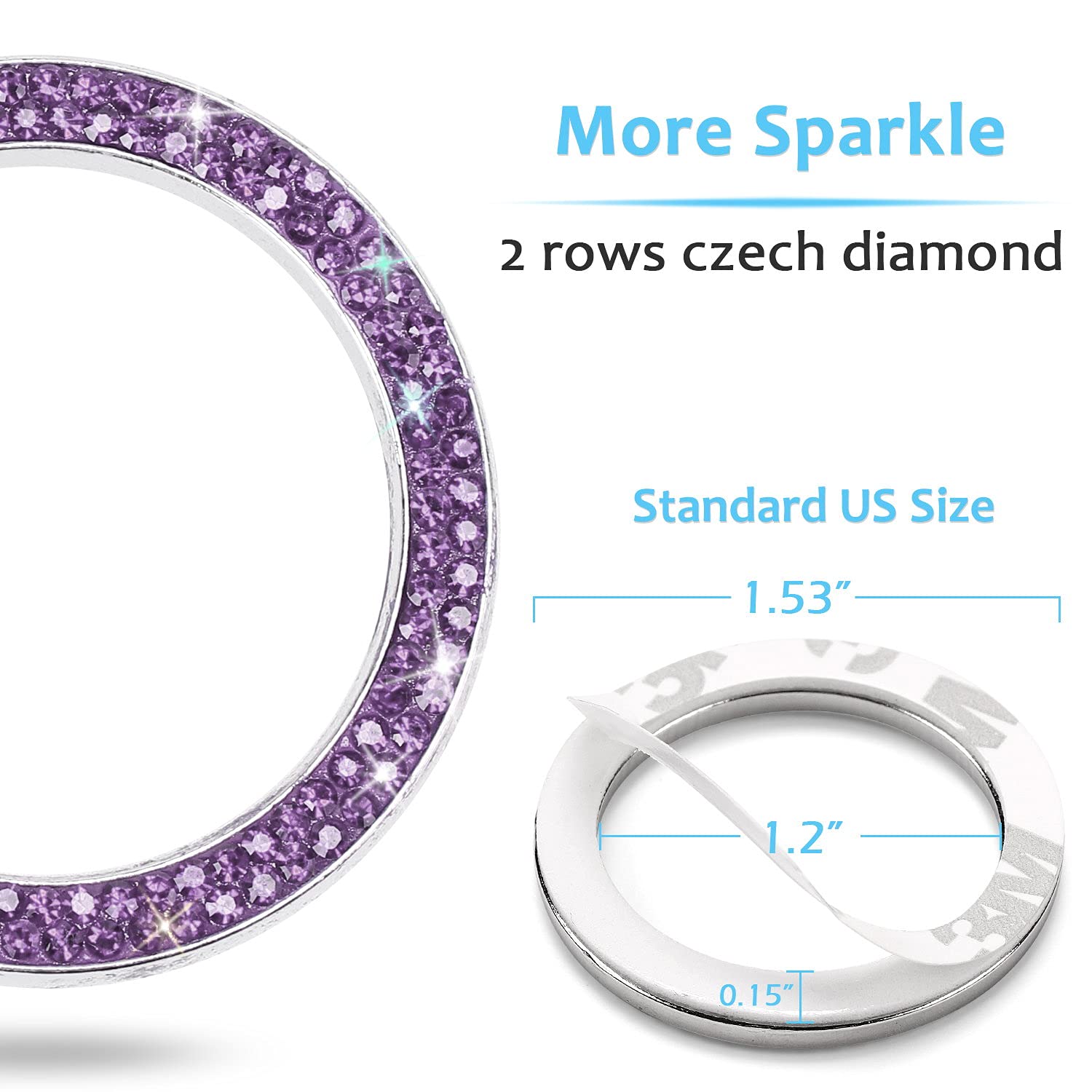 Tobequeen Purple Car Bling Ring, Diamond Rhinestone Push Start Emblem Sticker, Interior Crystal Car Decor,Bling Car Accessories(