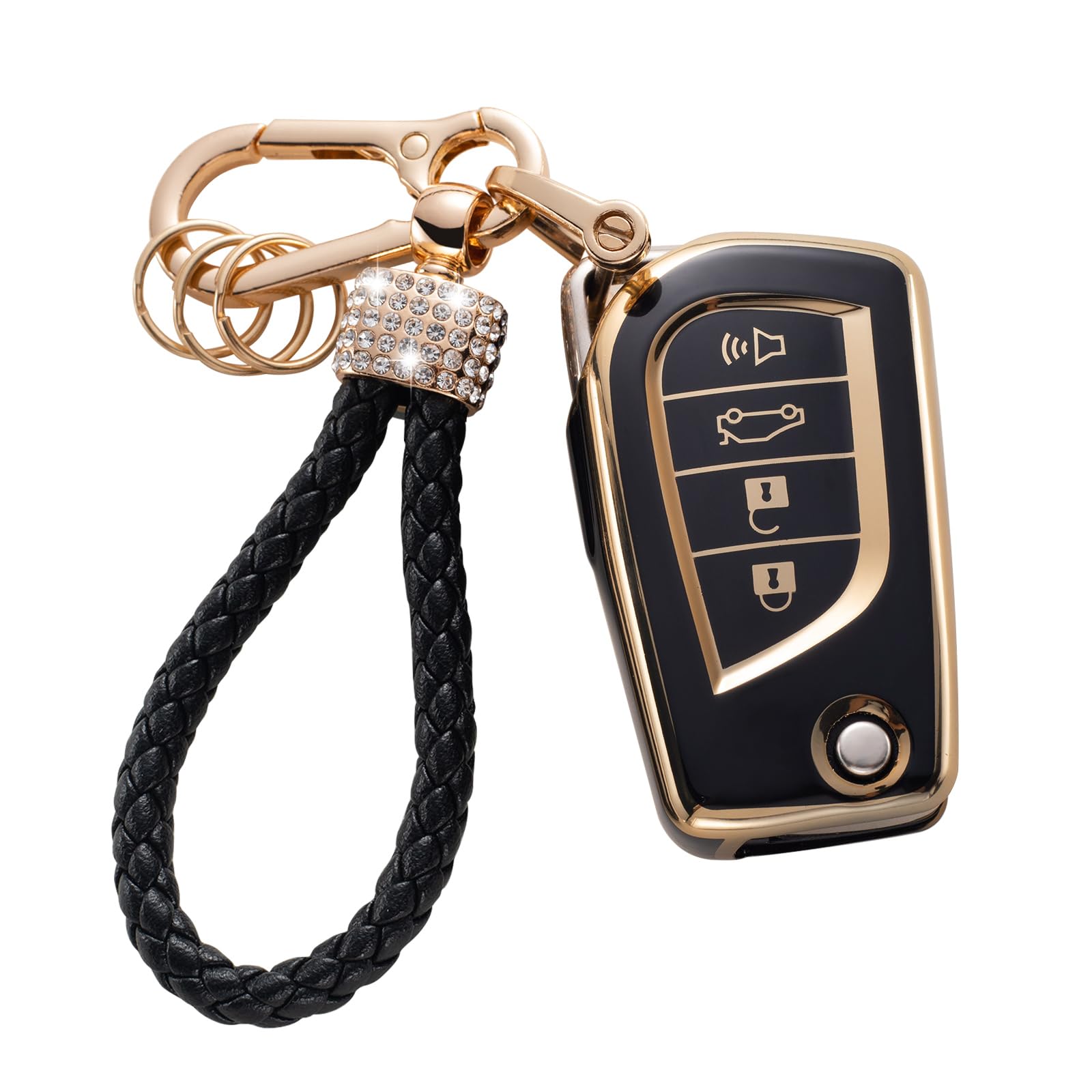 Gematay For Toyota Key Fob Cover With Keychain Lanyard, Soft Tpu Key Fob Protector Shell Compatible With Toyota Rav4 Fortuner Tu