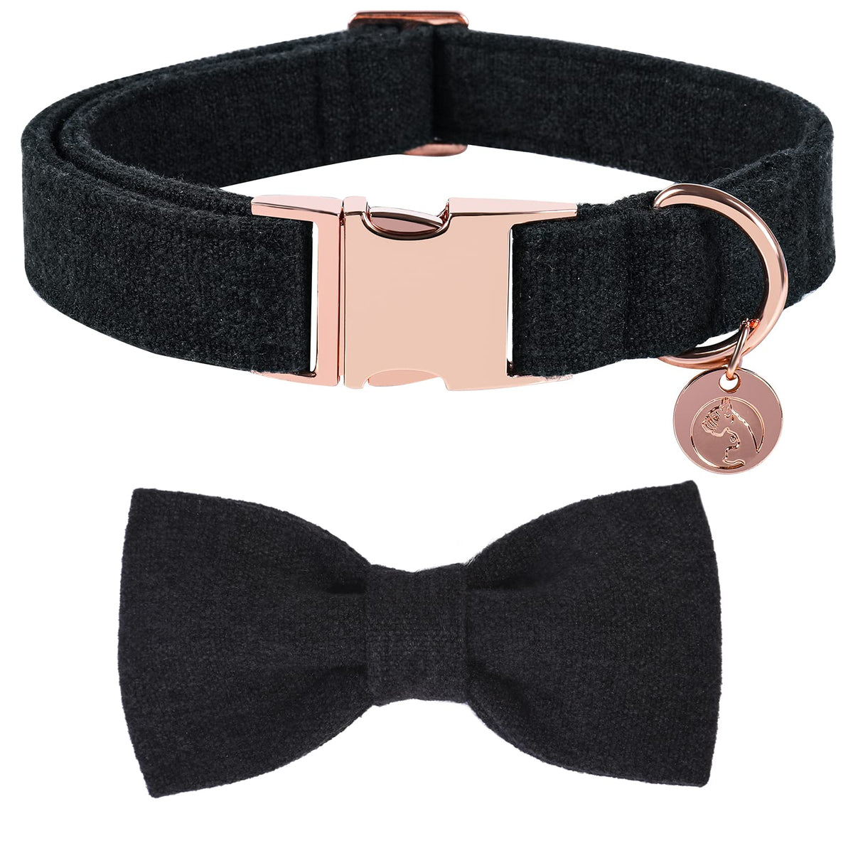 Dogwong Cotton Dog Collar With Bow Black Pet Collar Durable Adjustable For Small Medium Large Dogs