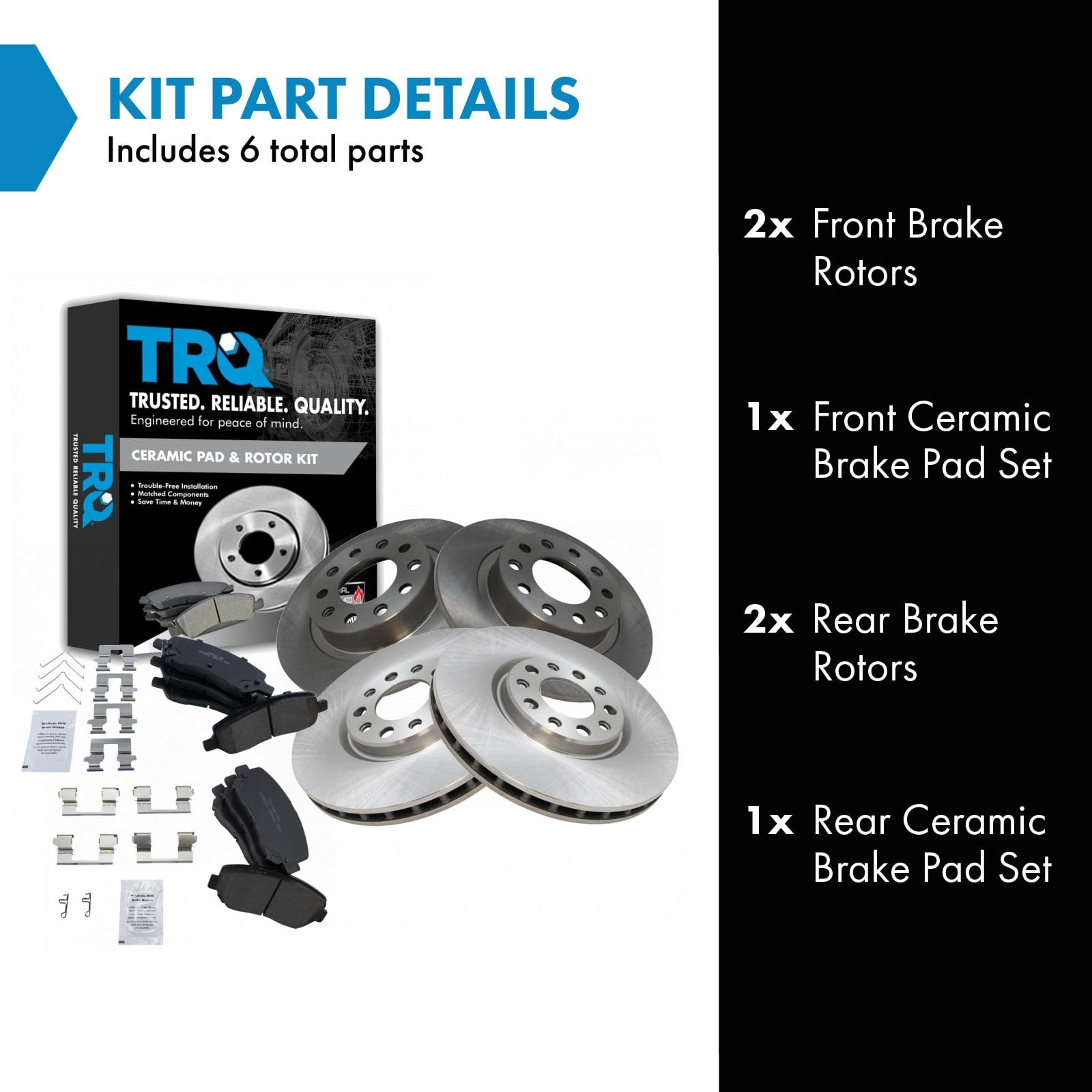 Trq Front And Rear Brake Pad & Rotor Kit Brake Pads Brake Rotor Ceramic Compatible With 2013-2016 Dodge Dart